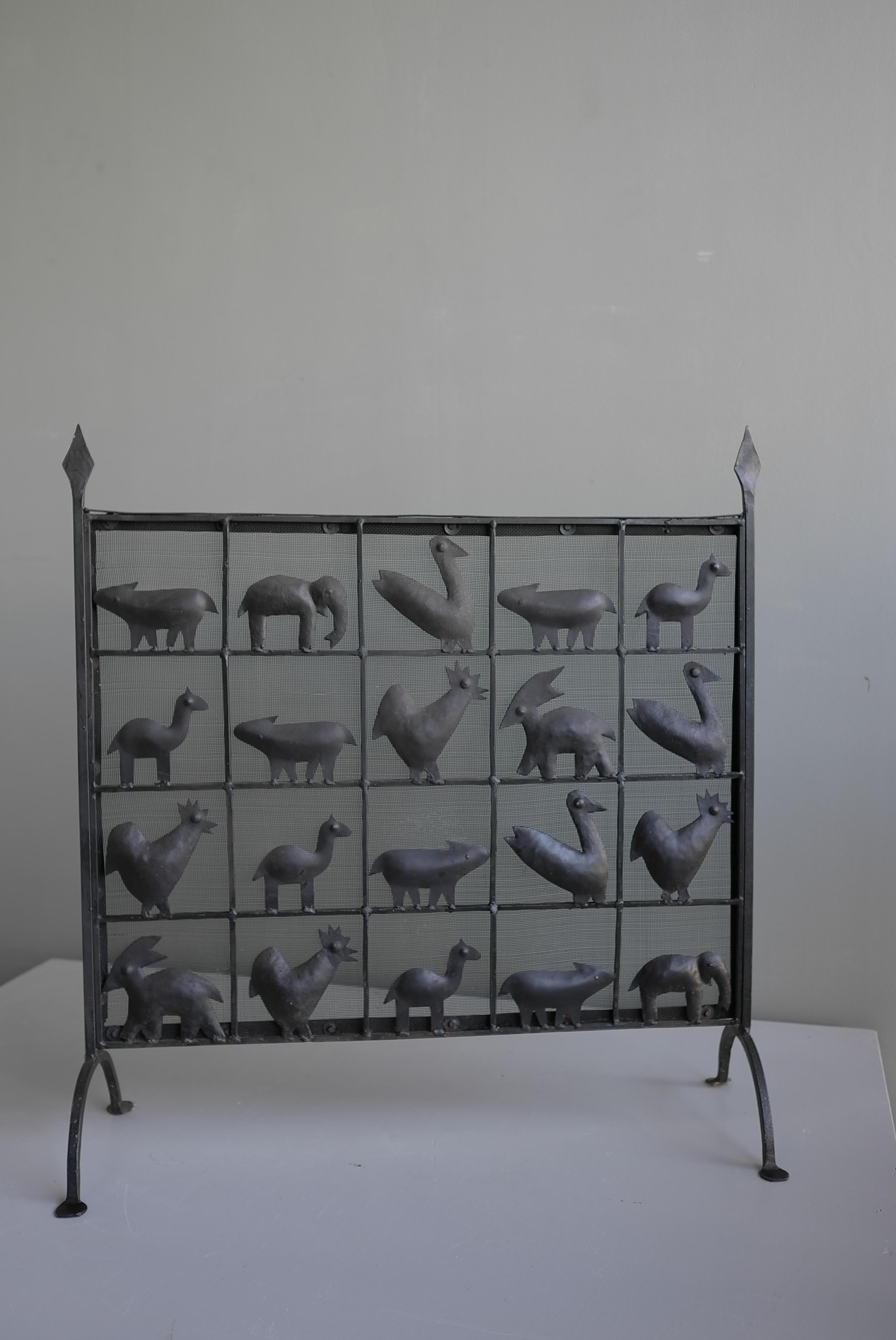 French Wrought Iron Animal Fire Screen by Atelier Marolles, France, 1950's For Sale