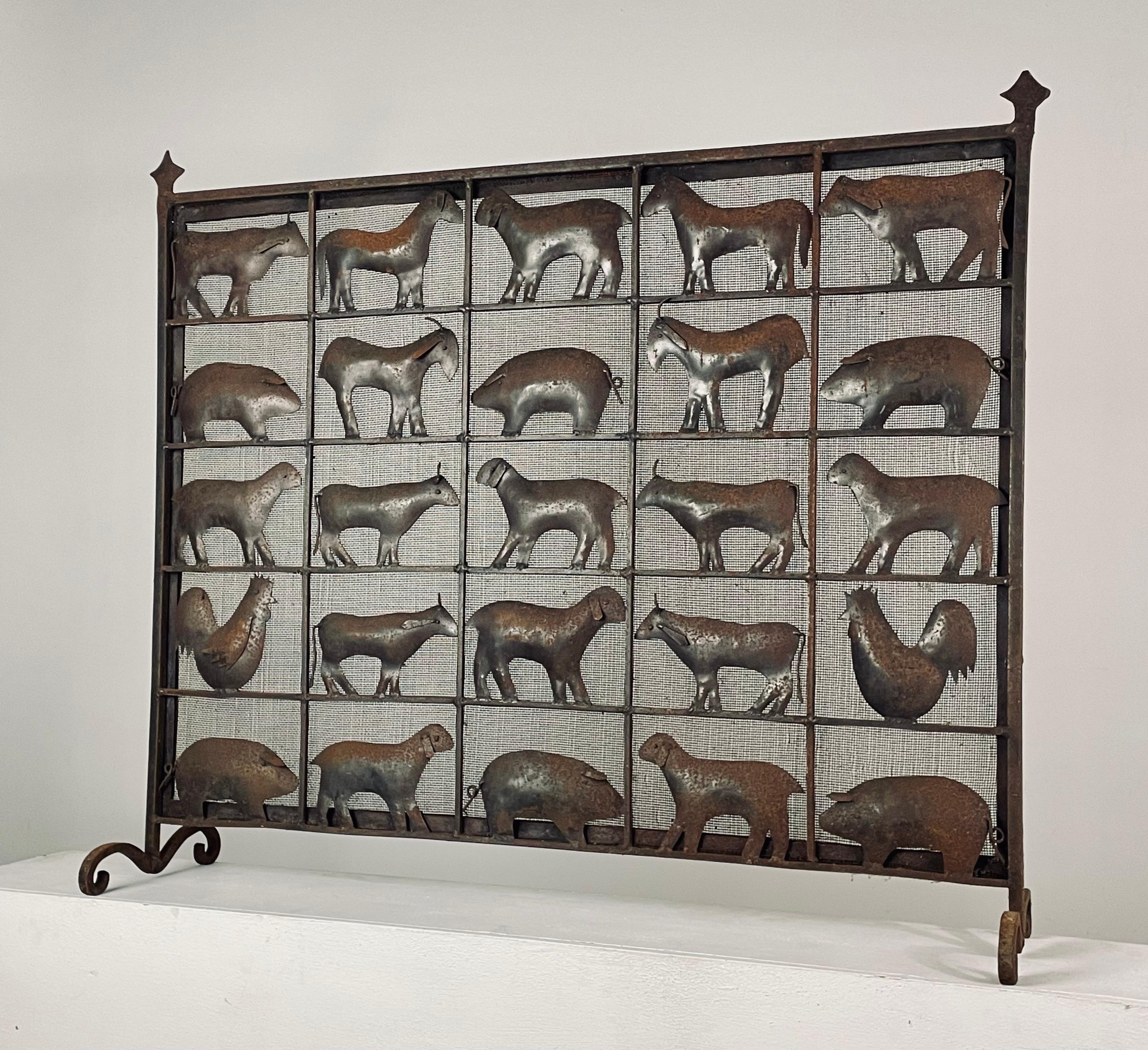 Metal Wrought Iron Animal Fire Screen by Atelier Marolles - France - 1950s For Sale