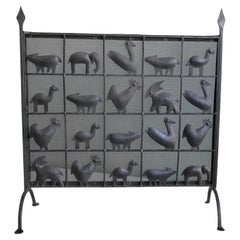 Vintage Wrought Iron Animal Fire Screen by Atelier Marolles, France, 1950's
