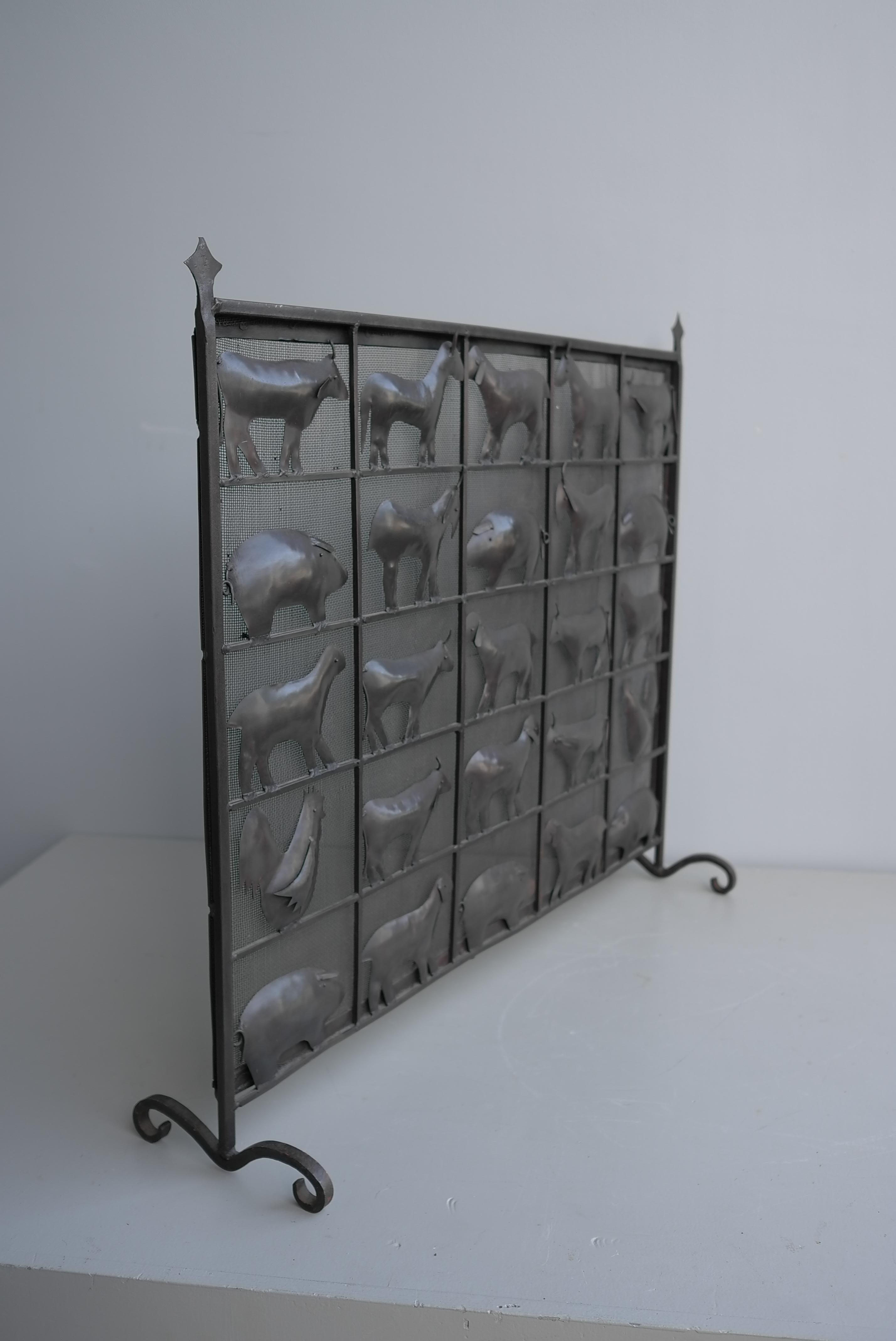 Wrought Iron Animal Fire Screen by Atelier Marolles, France, 1955 3