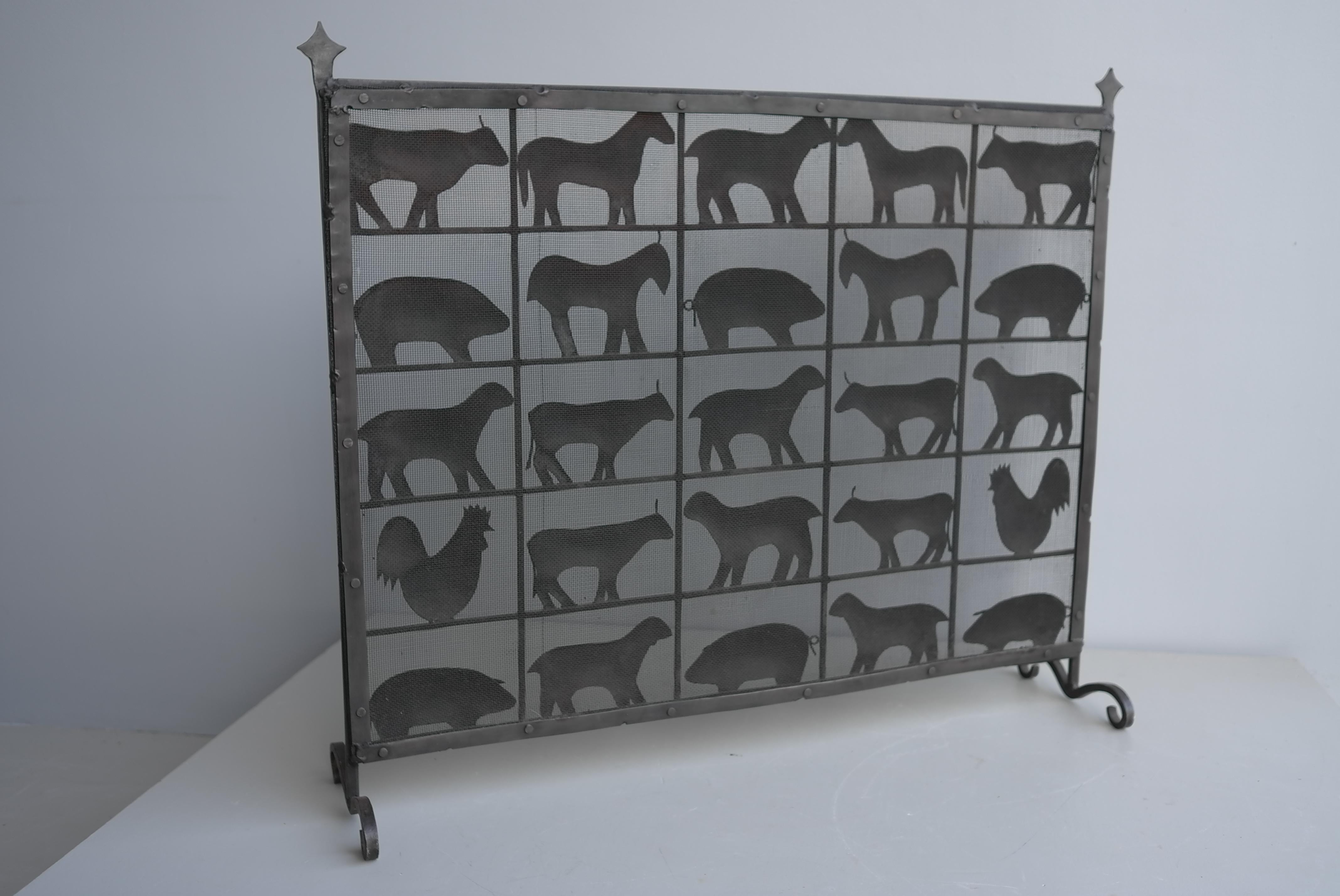 Wrought Iron Animal Fire Screen by Atelier Marolles, France, 1955 4