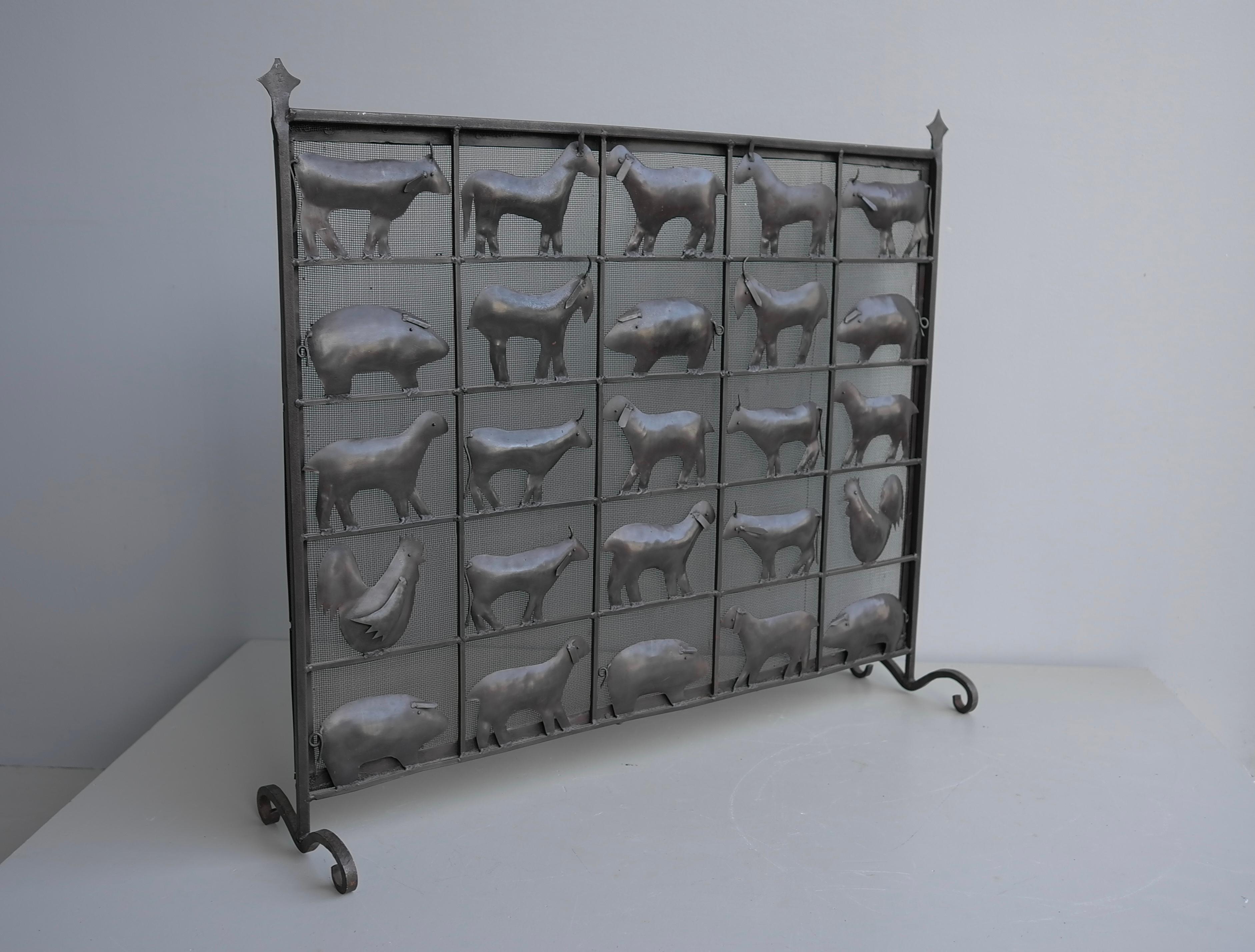 Wrought Iron Animal Fire Screen by Atelier Marolles, France, 1955 5