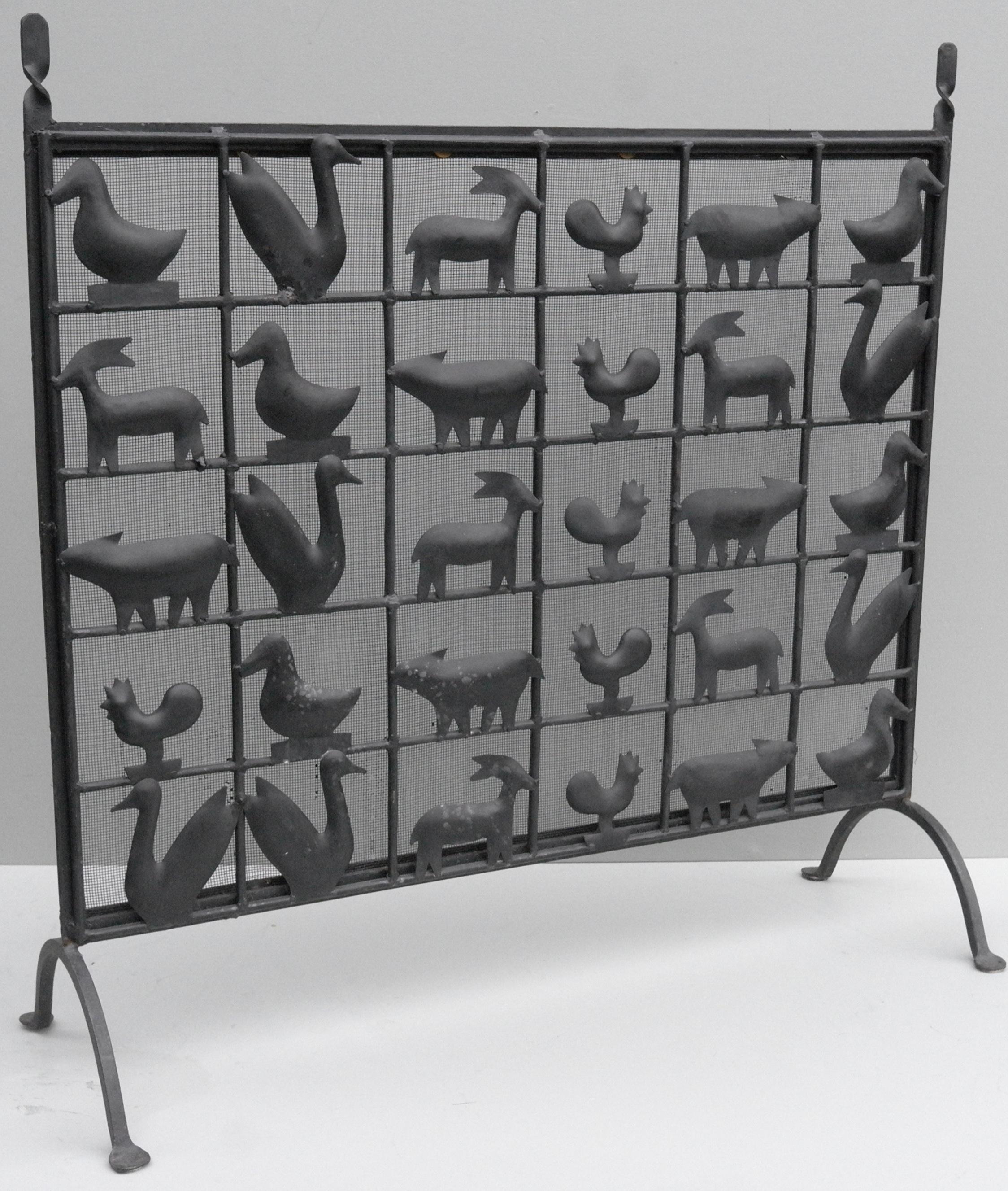 French Wrought Iron Animal Fire Screen by Atelier Marolles, France, 1955