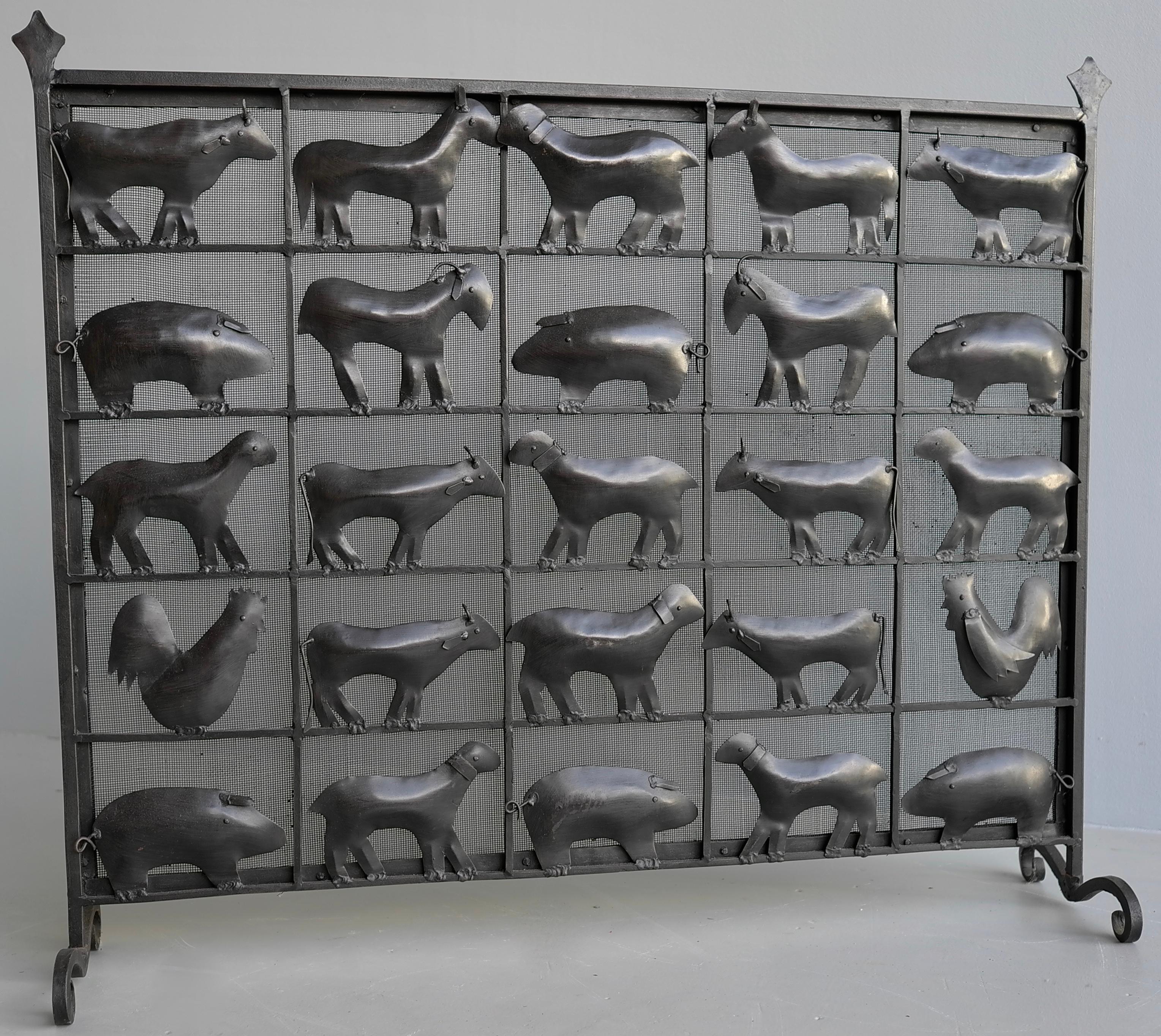 French Wrought Iron Animal Fire Screen by Atelier Marolles, France, 1955