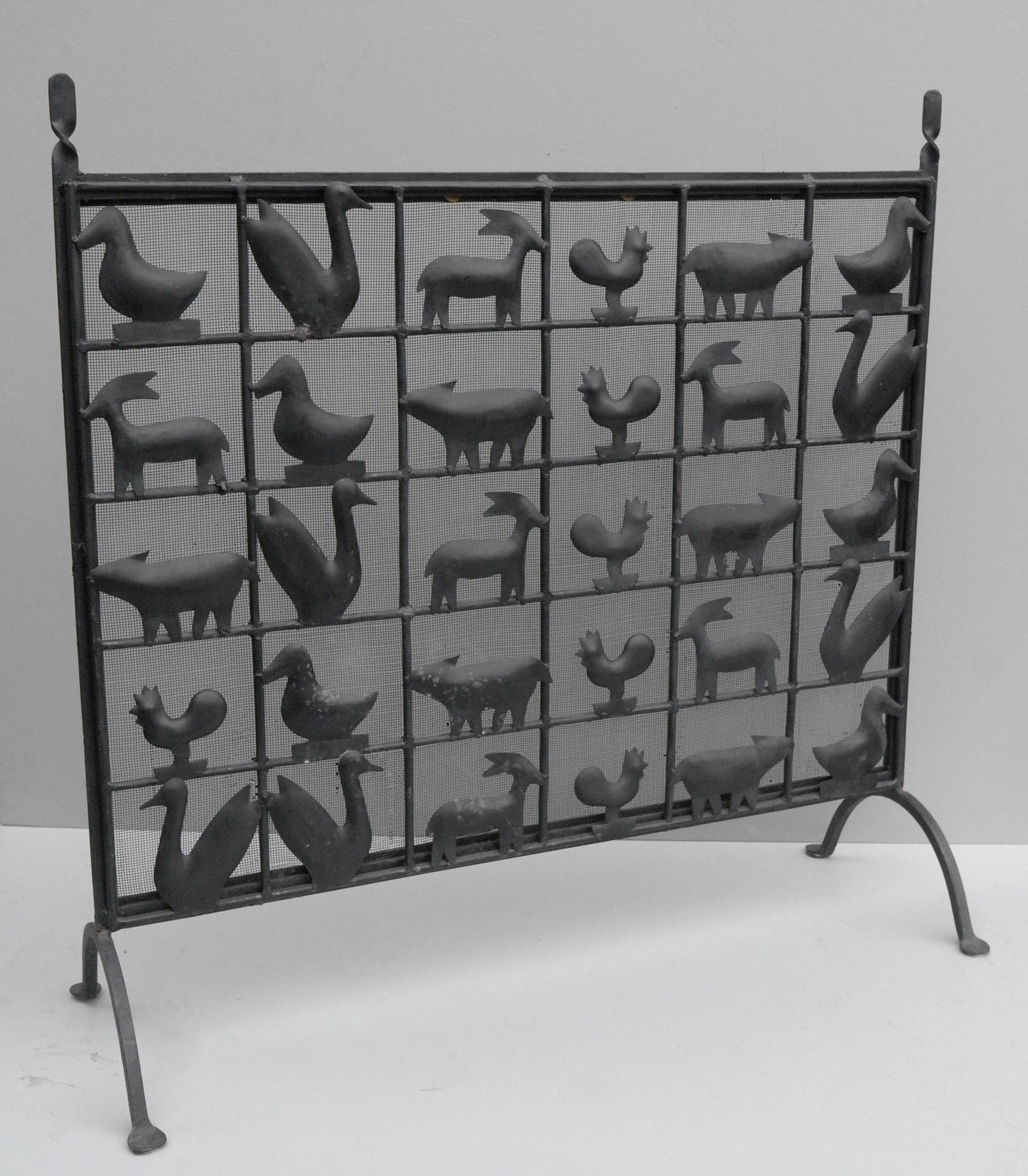 Wrought Iron Animal Fire Screen by Atelier Marolles, France, 1955 In Good Condition In Den Haag, NL