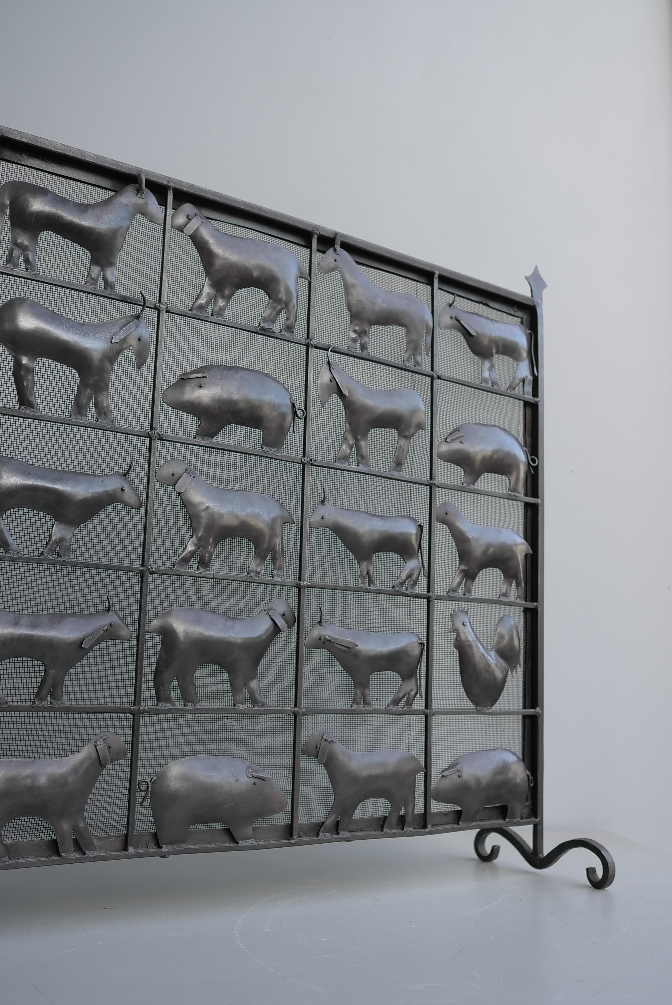 Wrought Iron Animal Fire Screen by Atelier Marolles, France, 1955 In Good Condition In Den Haag, NL
