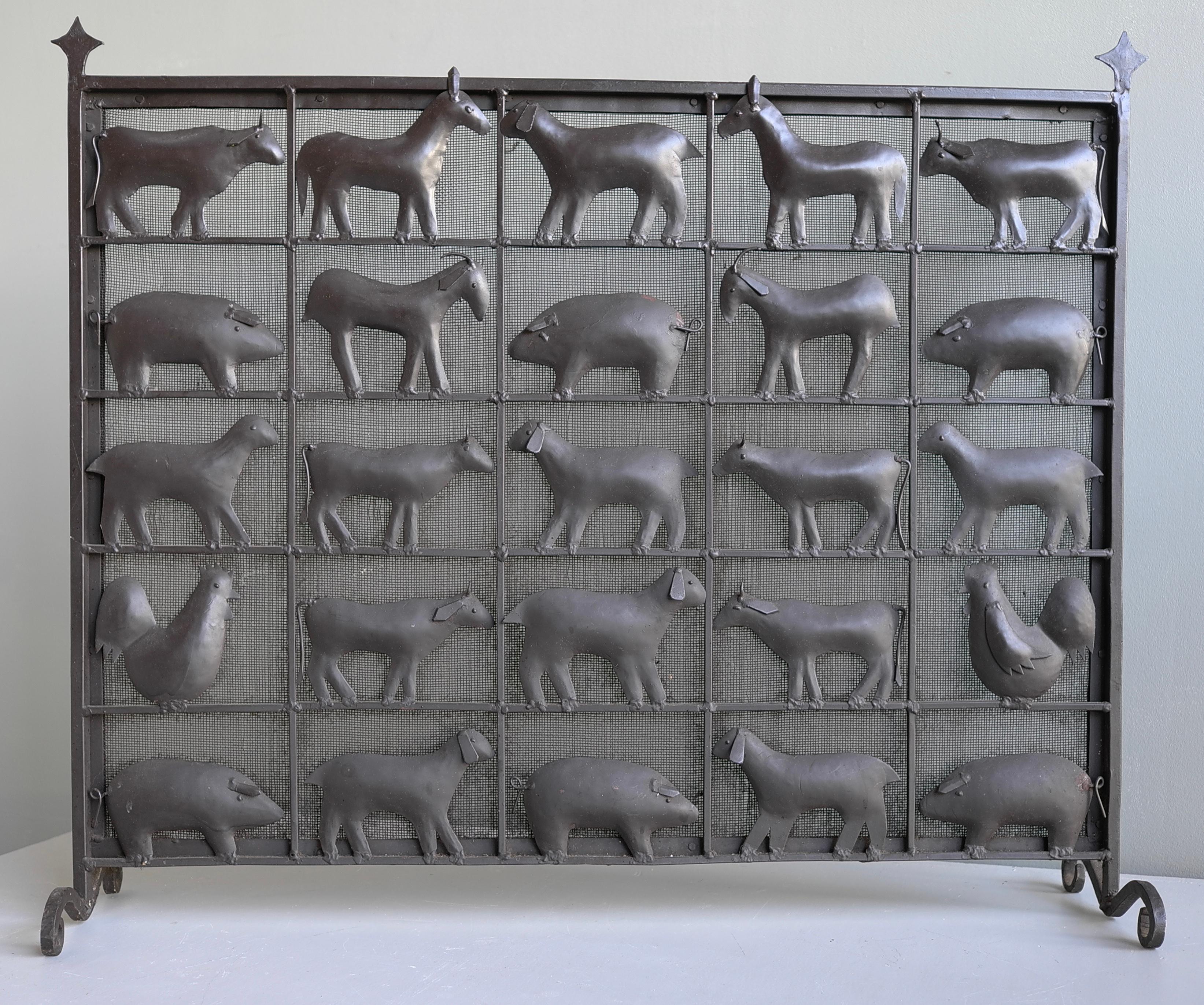 Wrought Iron Animal Fire Screen by Atelier Marolles, France, 1955 For Sale 1