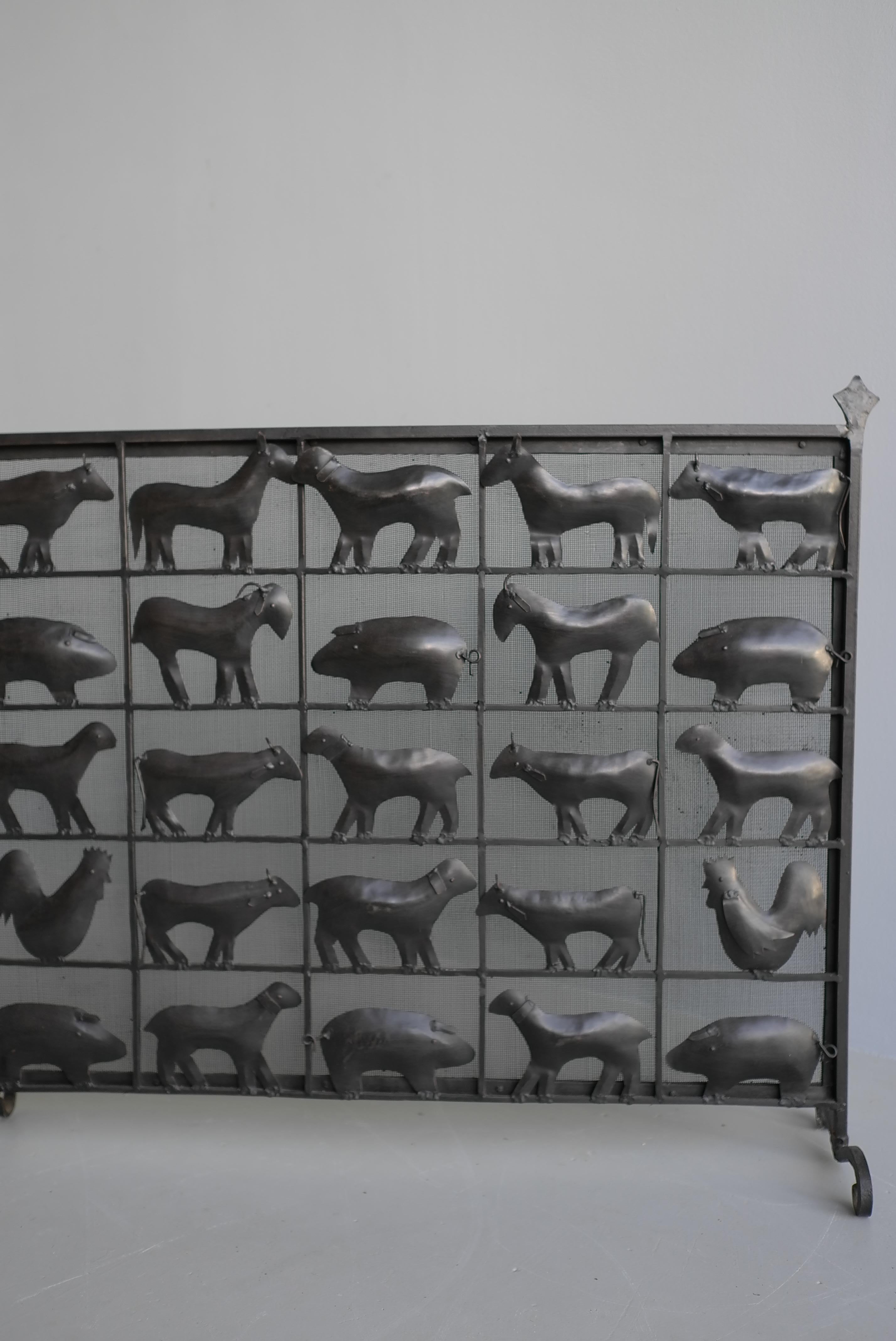 Metal Wrought Iron Animal Fire Screen by Atelier Marolles, France, 1955