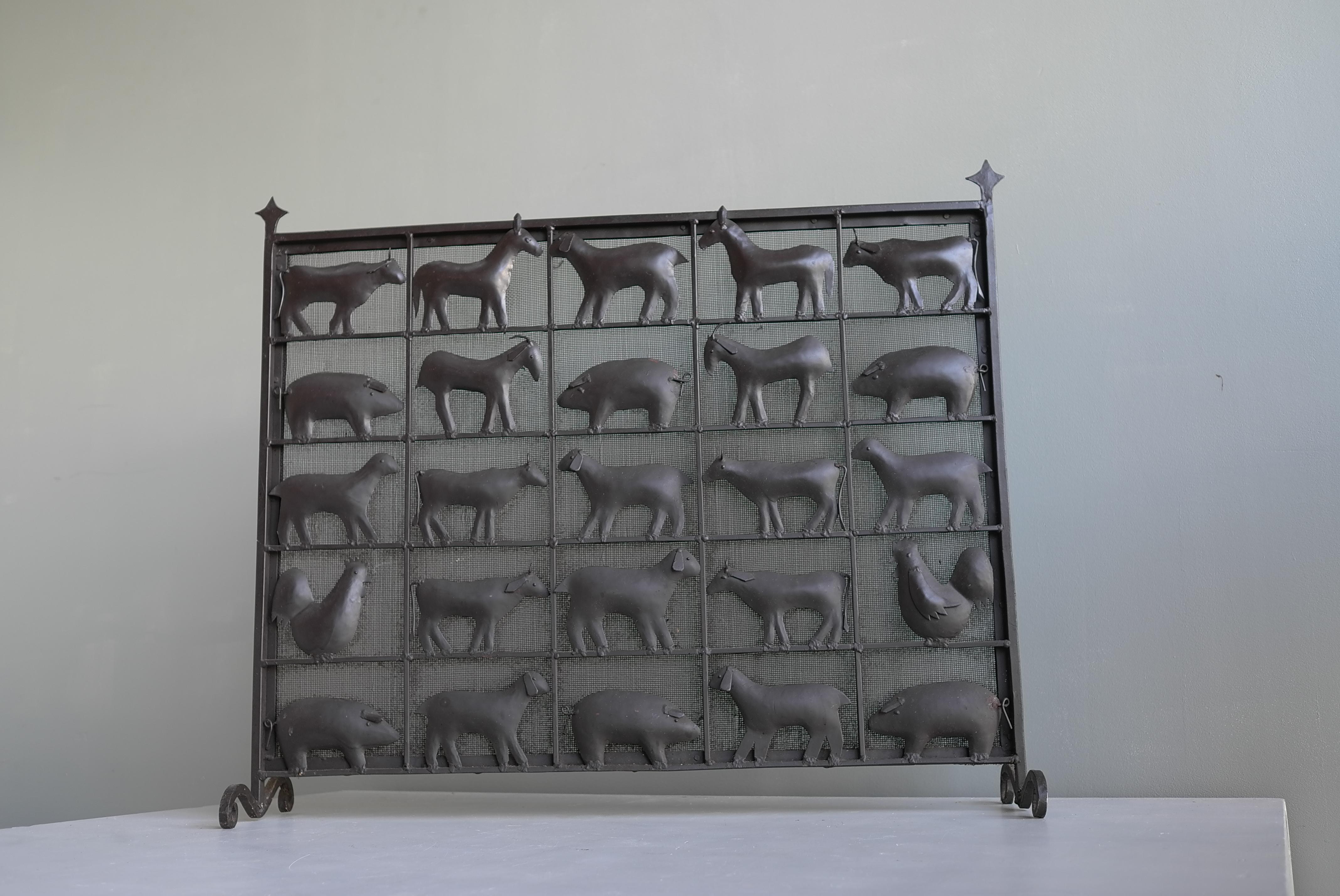 Wrought Iron Animal Fire Screen by Atelier Marolles, France, 1955 For Sale 2