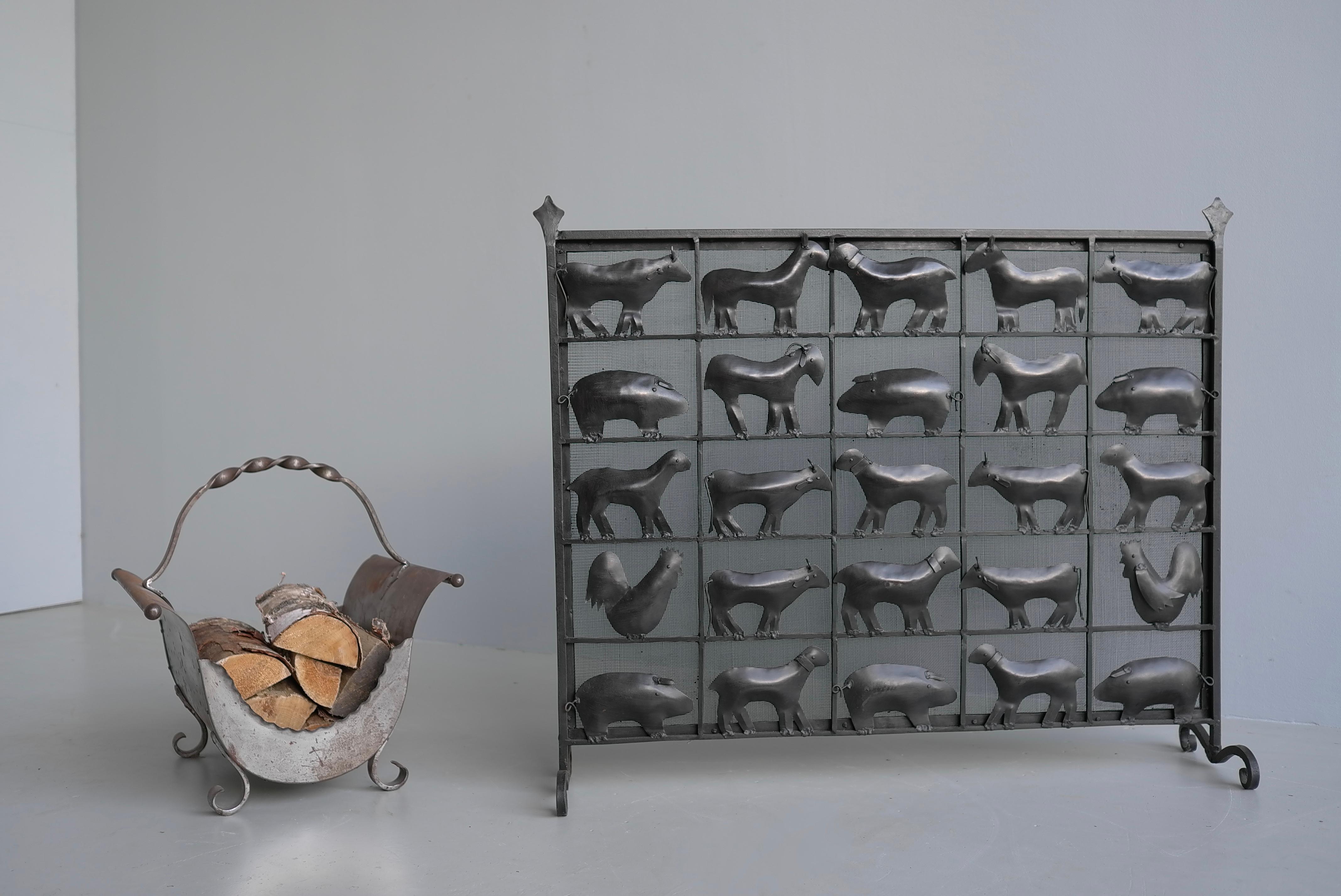 Wrought Iron Animal Fire Screen by Atelier Marolles, France, 1955 1