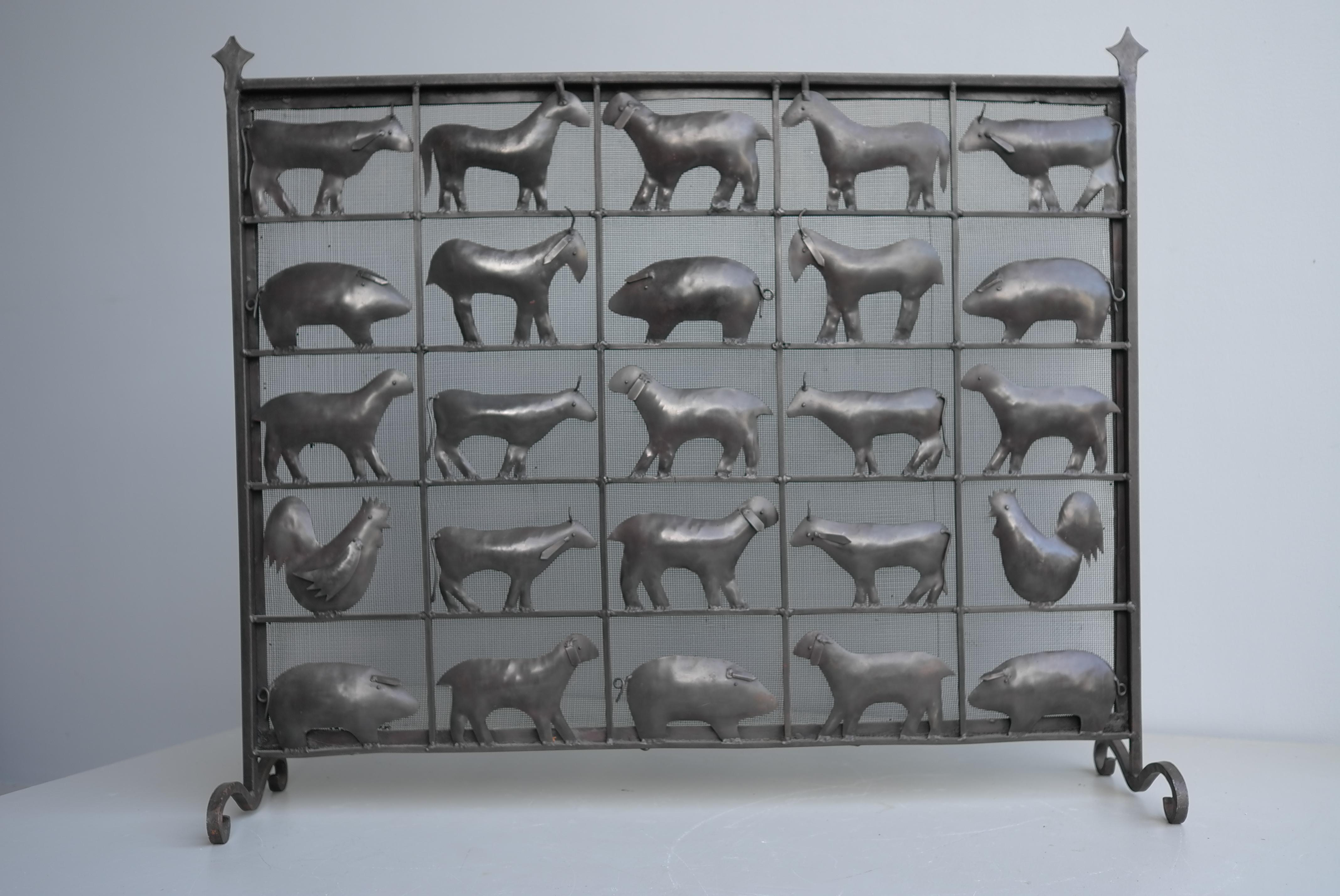 Wrought Iron Animal Fire Screen by Atelier Marolles, France, 1955 1