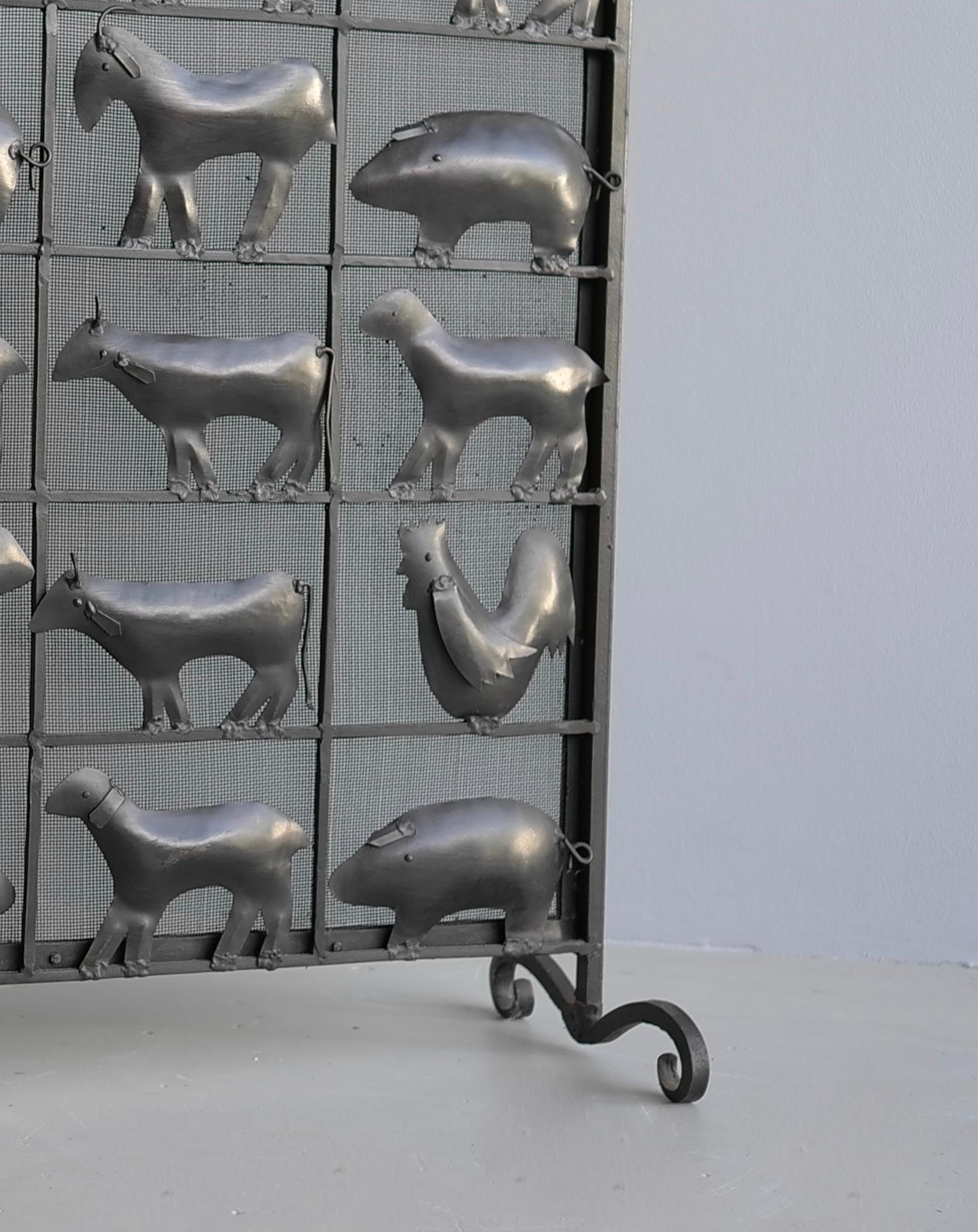 Wrought Iron Animal Fire Screen by Atelier Marolles, France, 1955 2