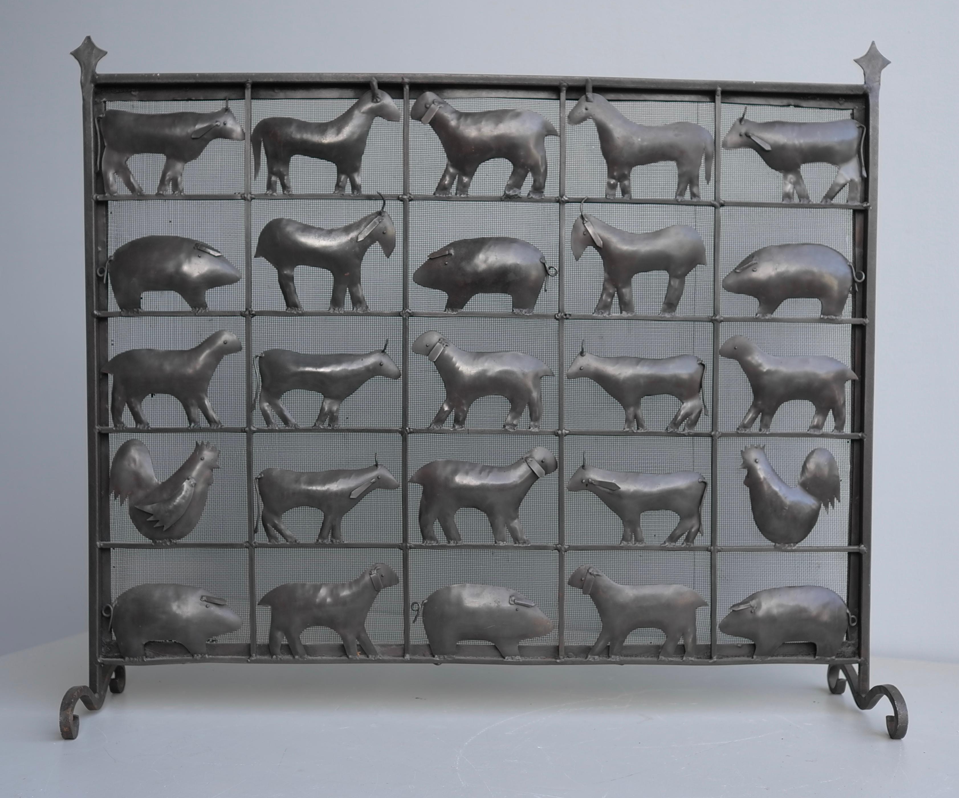 Wrought Iron Animal Fire Screen by Atelier Marolles, France, 1955 2