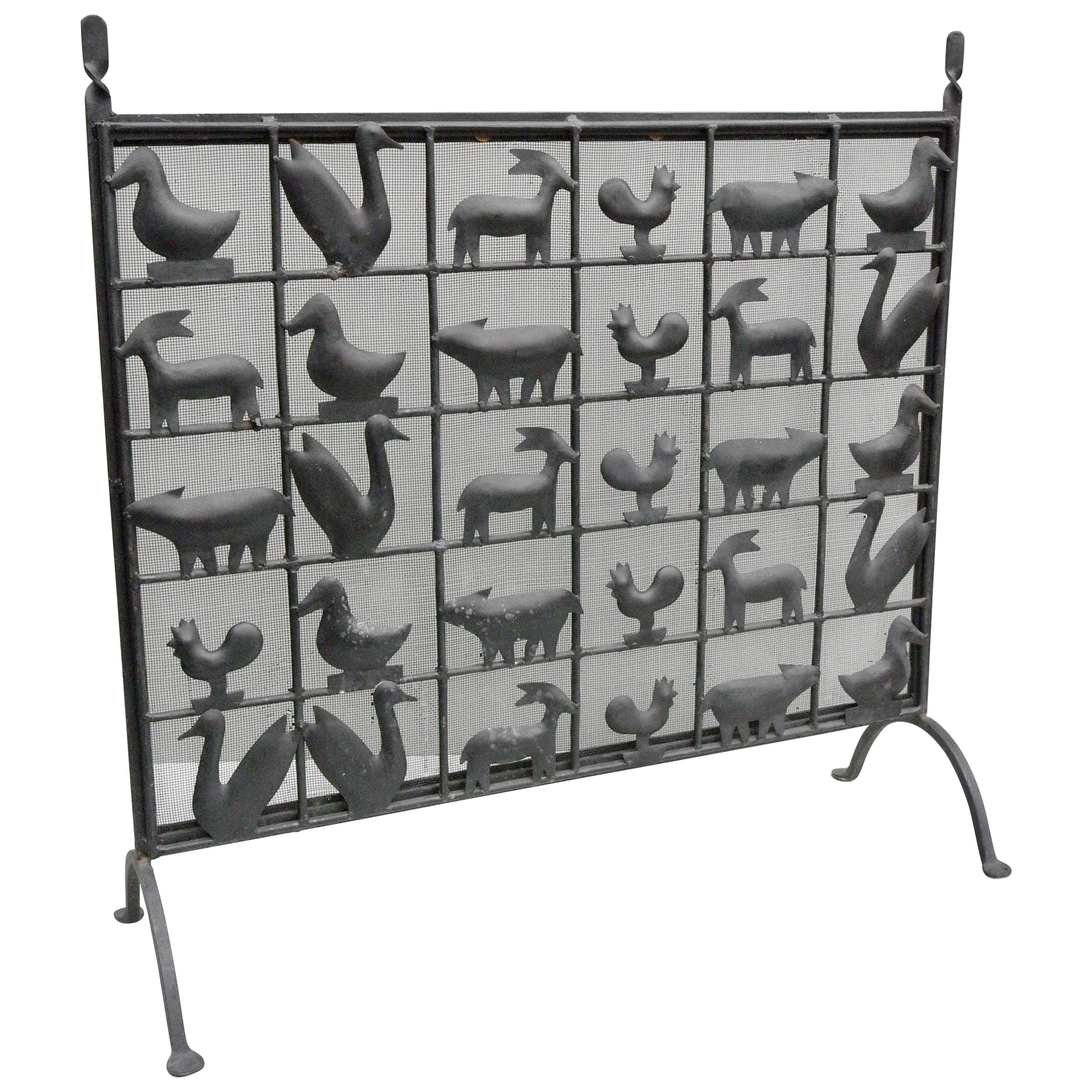 Wrought Iron Animal Fire Screen by Atelier Marolles, France, 1955