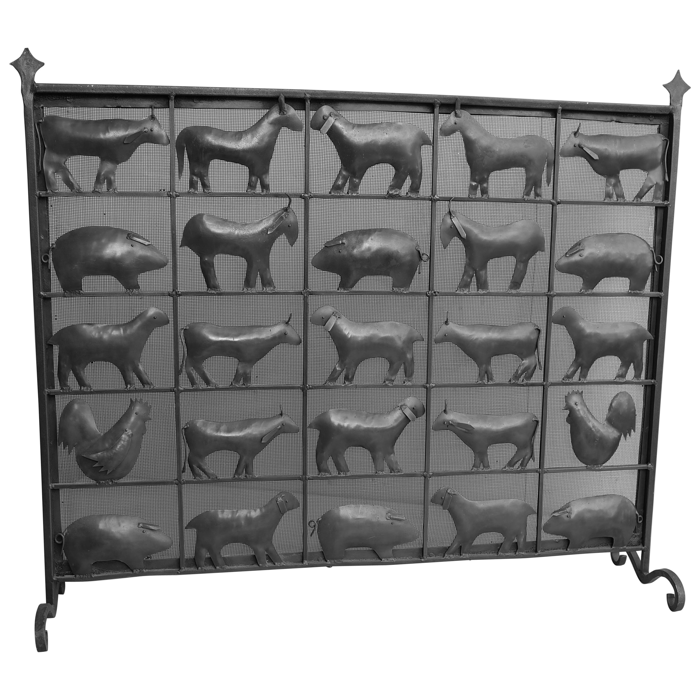Wrought Iron Animal Fire Screen by Atelier Marolles, France, 1955