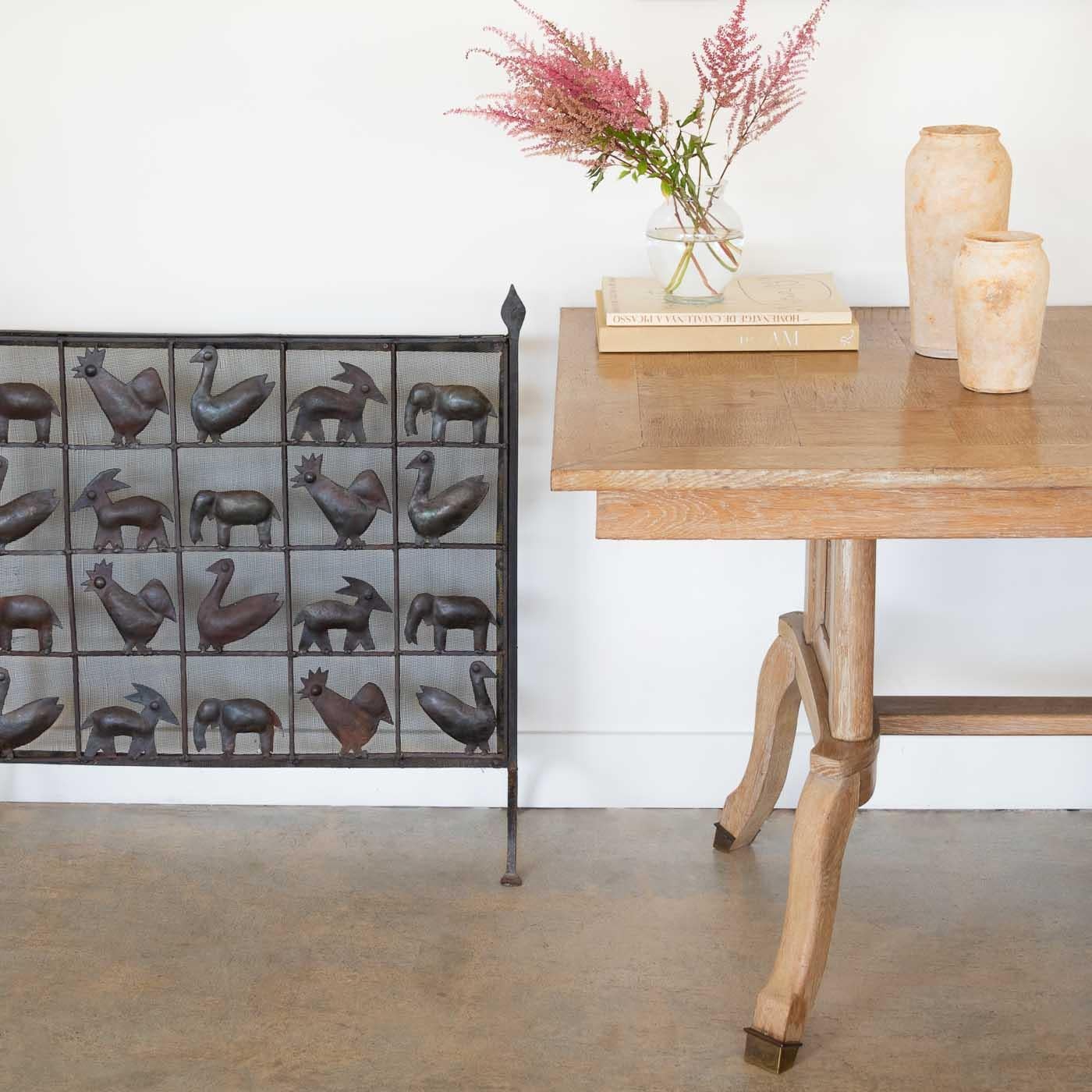 French Wrought Iron Animal Fire Screen by Atelier Marolles, France
