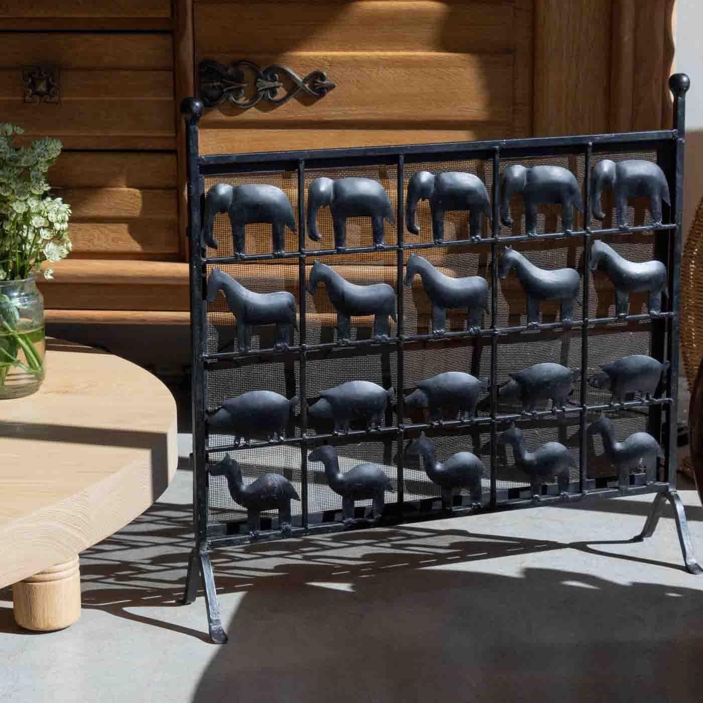 French Wrought Iron Animal Fire Screen in the style of Atelier Marolles, France