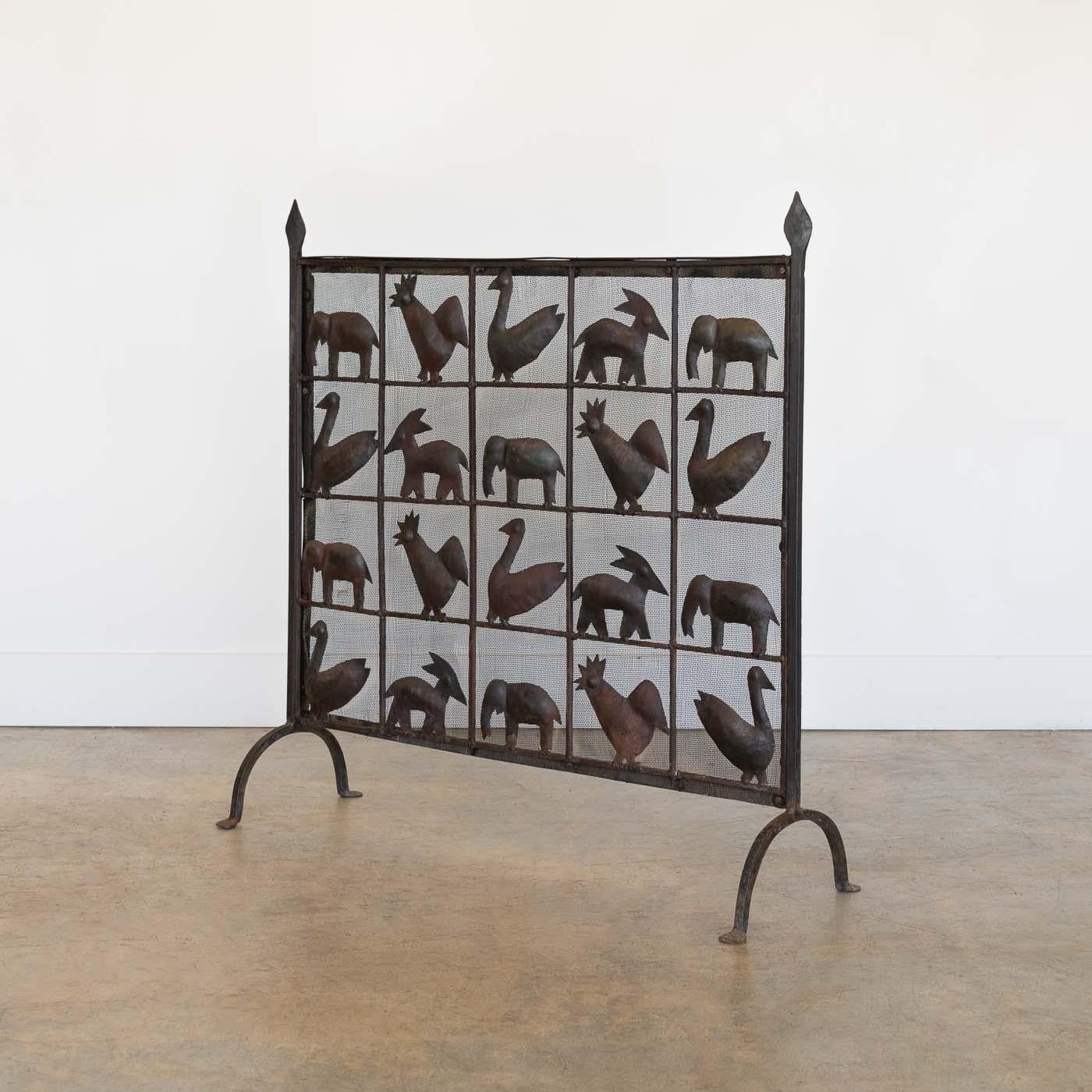 Wrought Iron Animal Fire Screen by Atelier Marolles, France In Good Condition In Los Angeles, CA