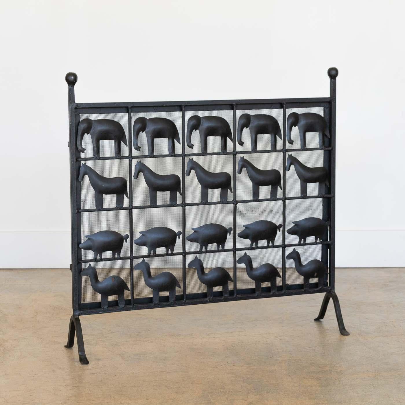 Wrought Iron Animal Fire Screen in the style of Atelier Marolles, France In Good Condition In Los Angeles, CA