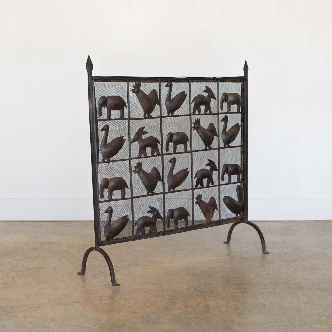 20th Century Wrought Iron Animal Fire Screen by Atelier Marolles, France