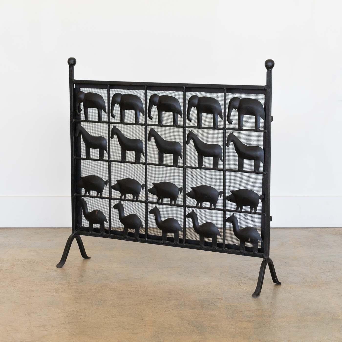 20th Century Wrought Iron Animal Fire Screen in the style of Atelier Marolles, France
