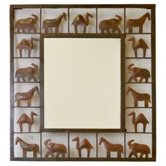 Wrought-iron animal mirror by Atelier Marolles, France, 1950s.