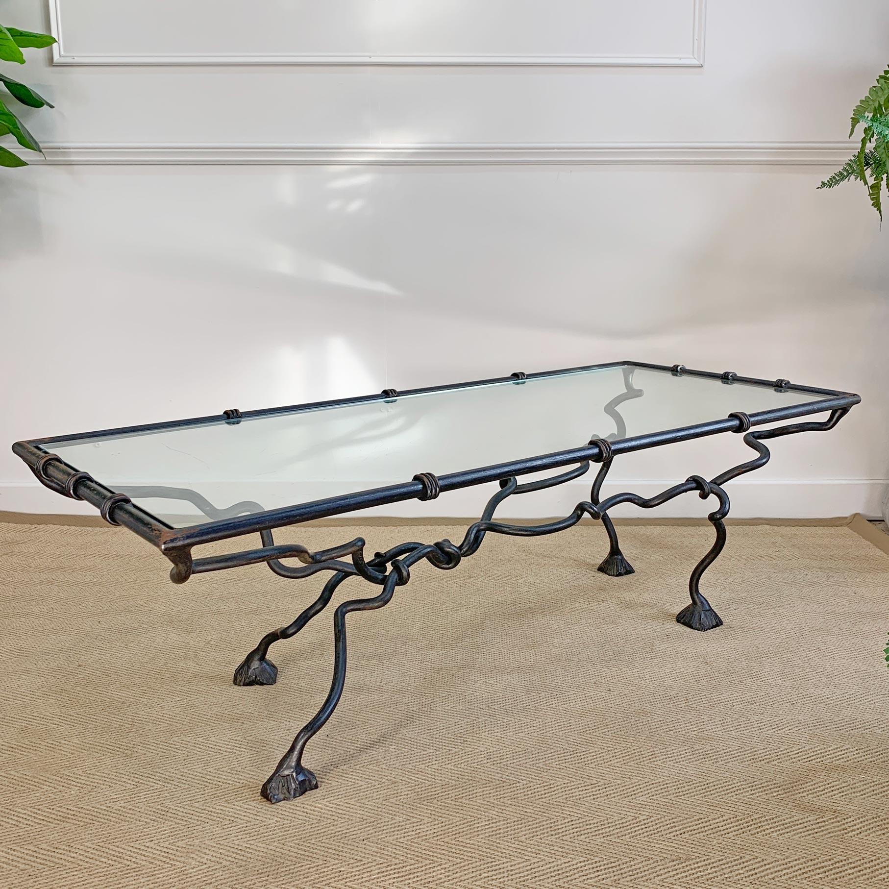 Wrought Iron Animalistic Glass Top Coffee Table For Sale 3