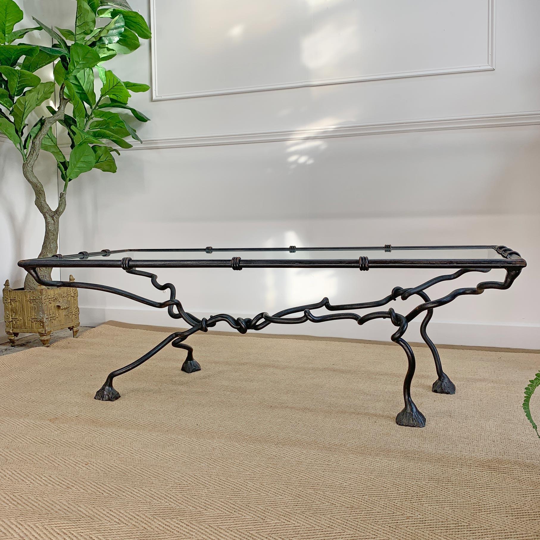 Wrought Iron Animalistic Glass Top Coffee Table For Sale 4