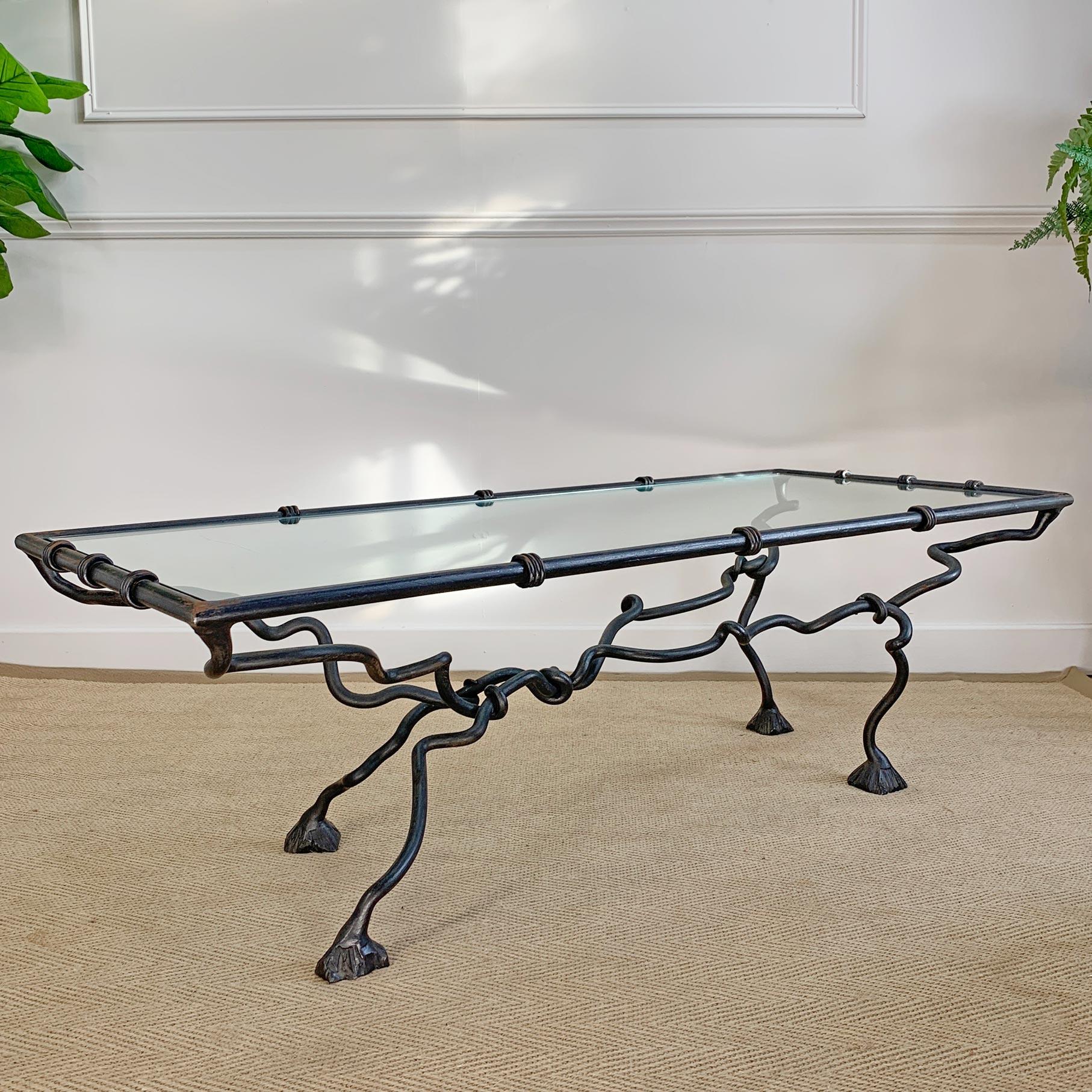 Wrought Iron Animalistic Glass Top Coffee Table For Sale 6