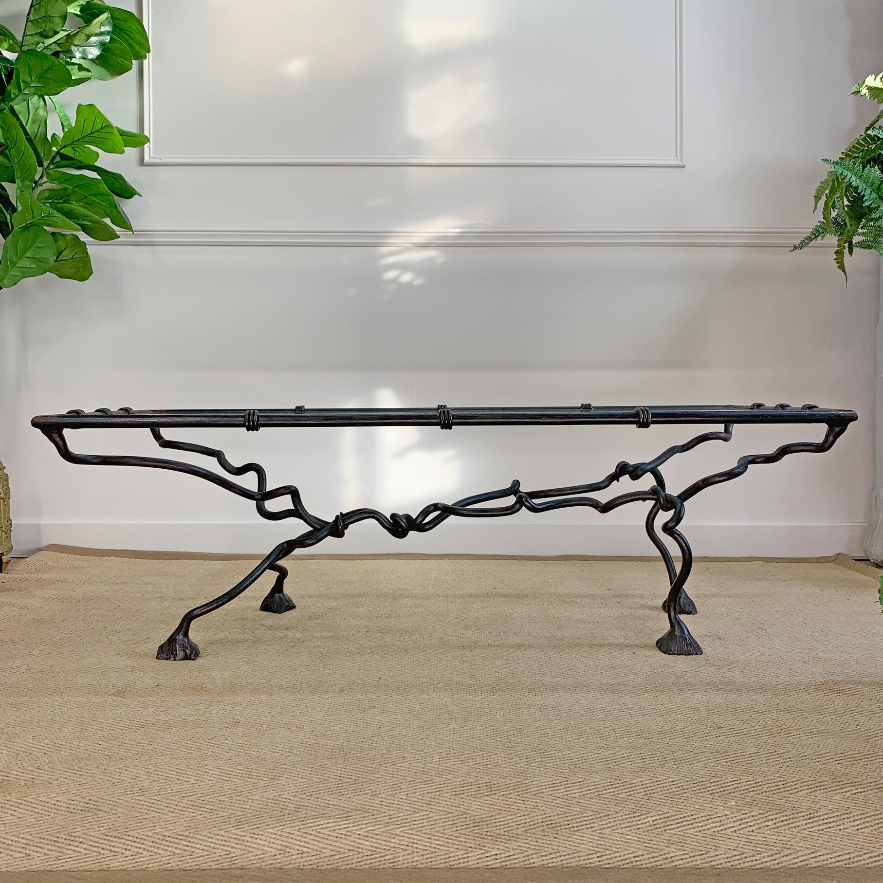 Wrought Iron Animalistic Glass Top Coffee Table In Good Condition For Sale In Hastings, GB