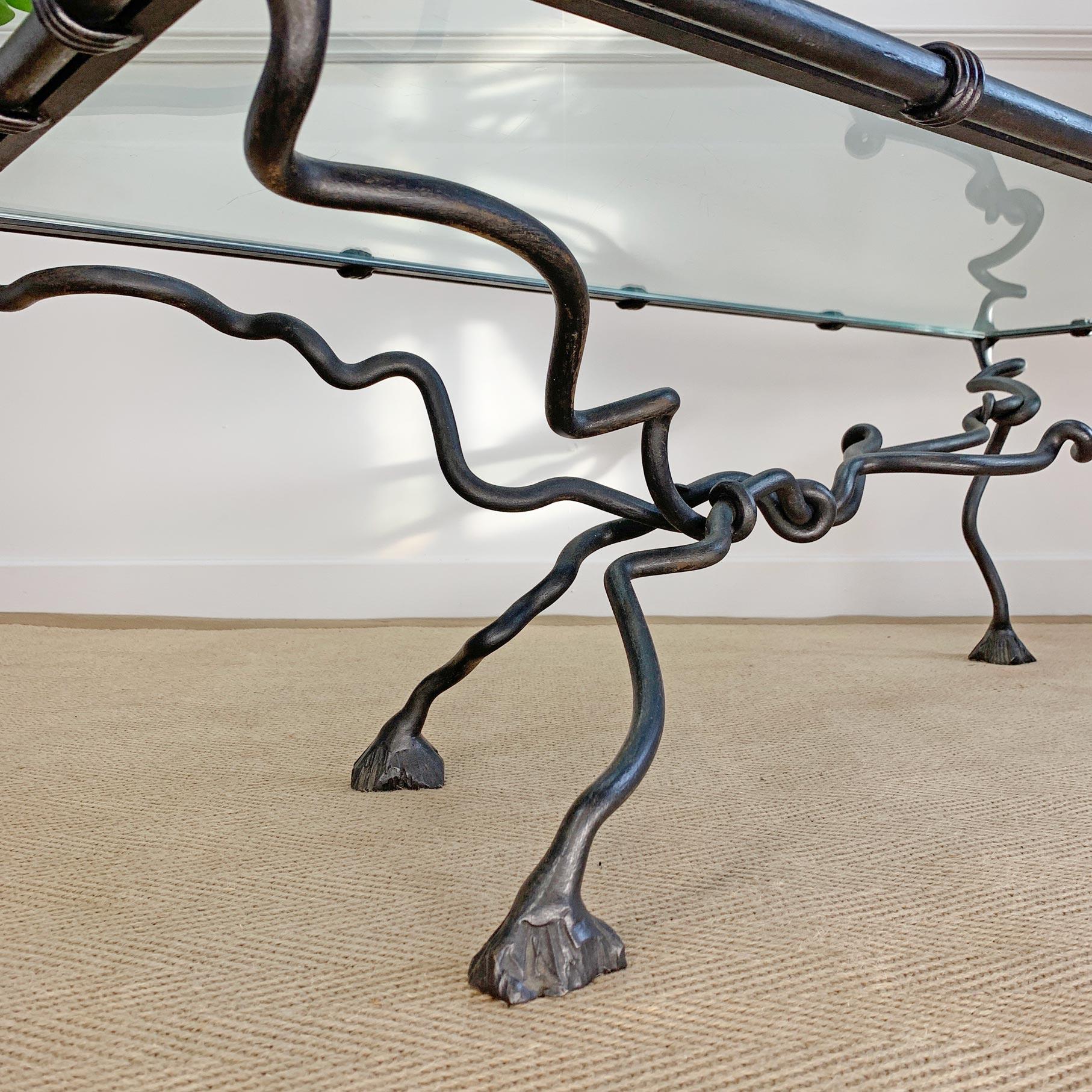 Wrought Iron Animalistic Glass Top Coffee Table For Sale 2