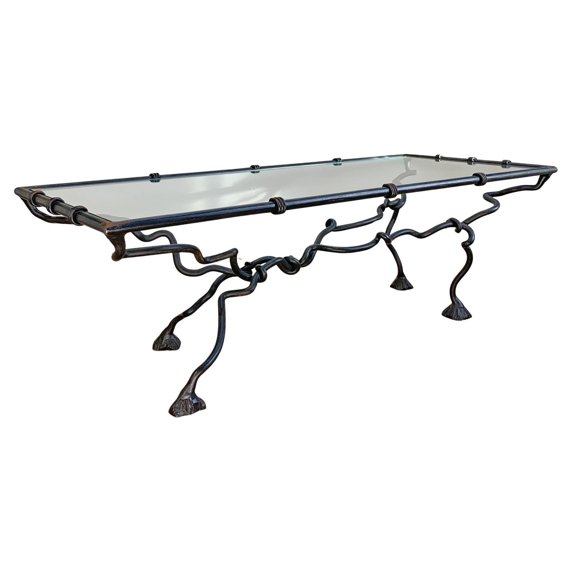 Wrought Iron Animalistic Glass Top Coffee Table