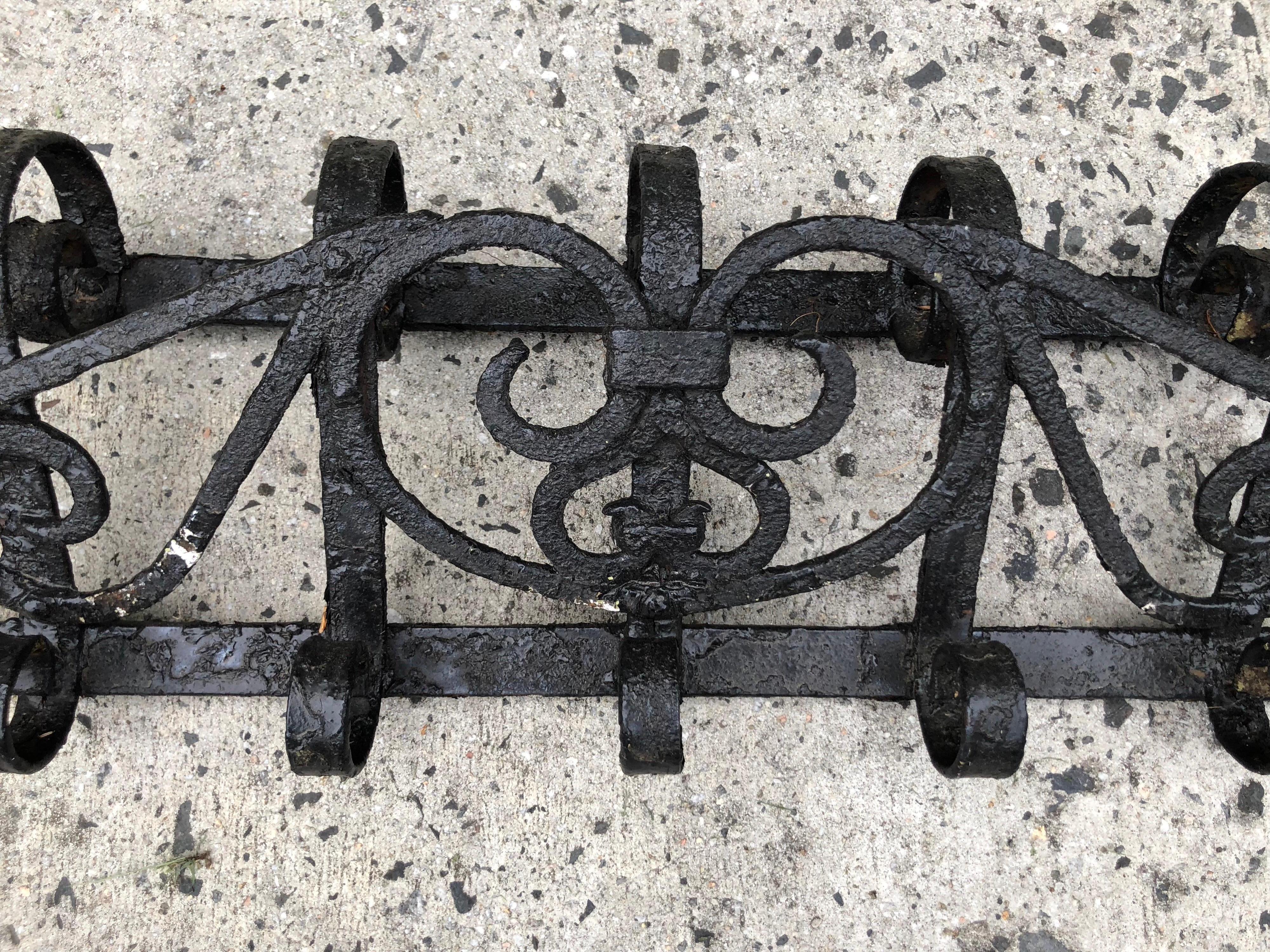 Wrought Iron Antique Wall Mount Coat Rack In Fair Condition In Redding, CT