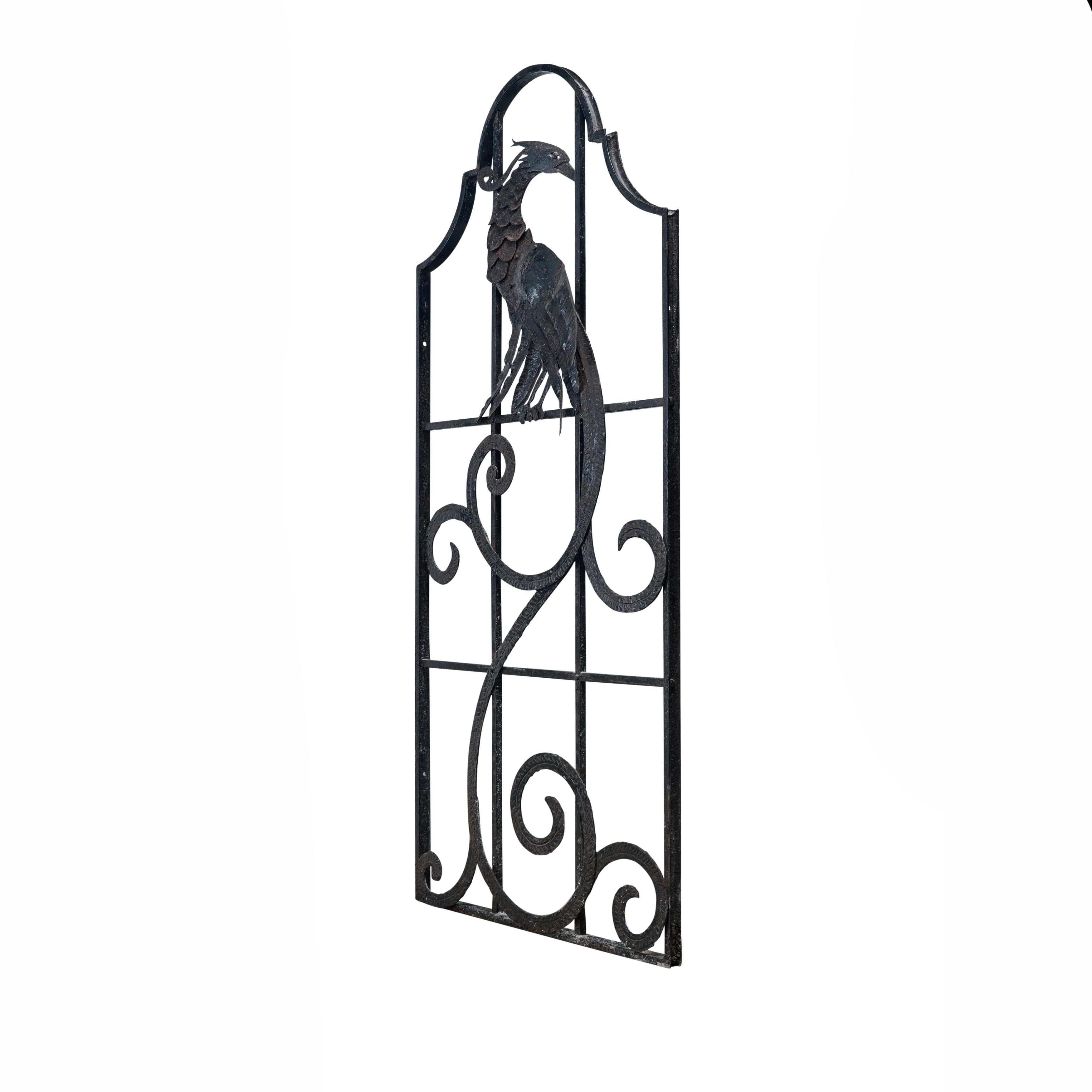 Wrought Iron Arch Top Decorative Grill With Fantastic Bird Design In Good Condition For Sale In Chicago, IL
