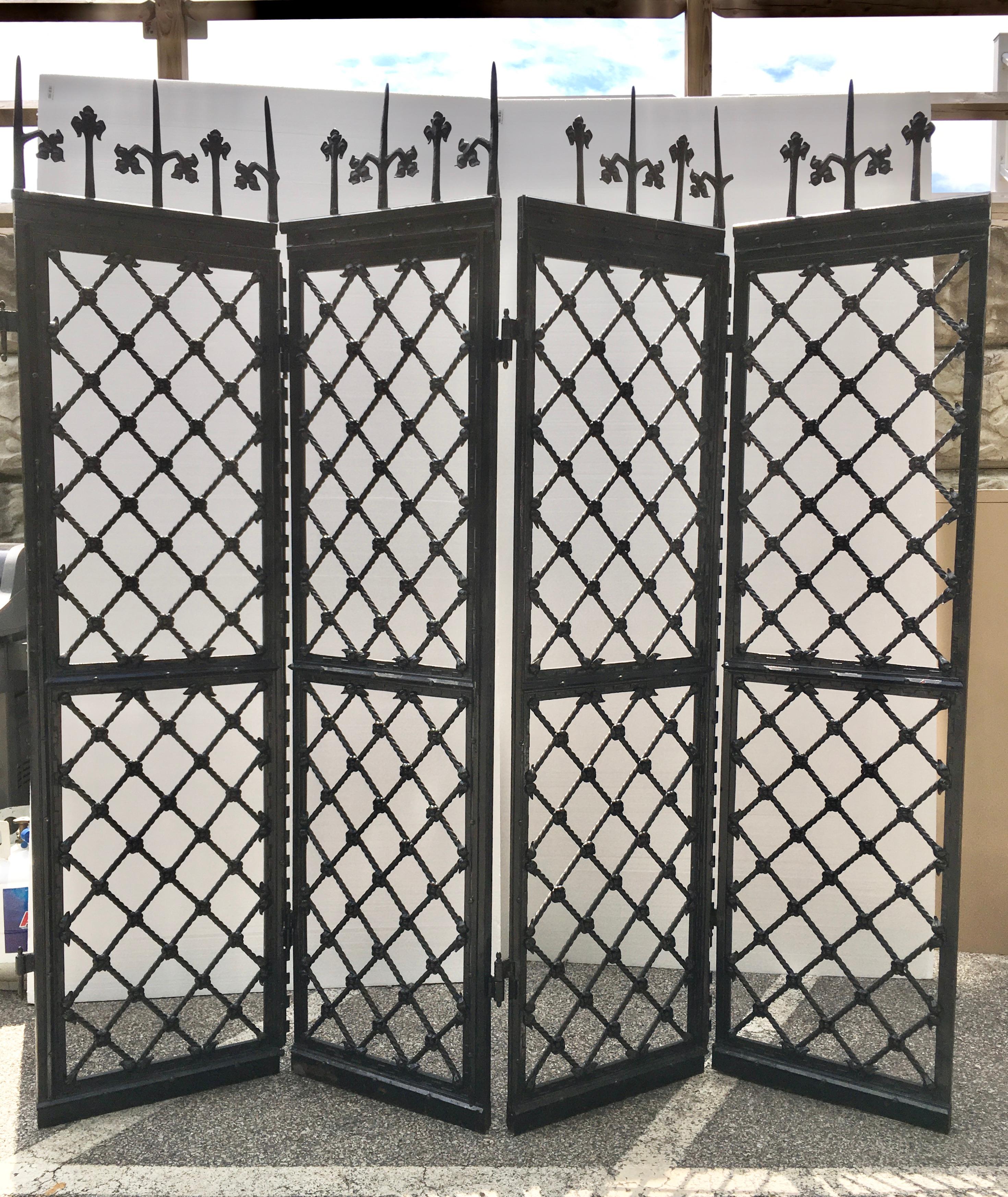 American Wrought Iron Architectural Four-Panel Screen