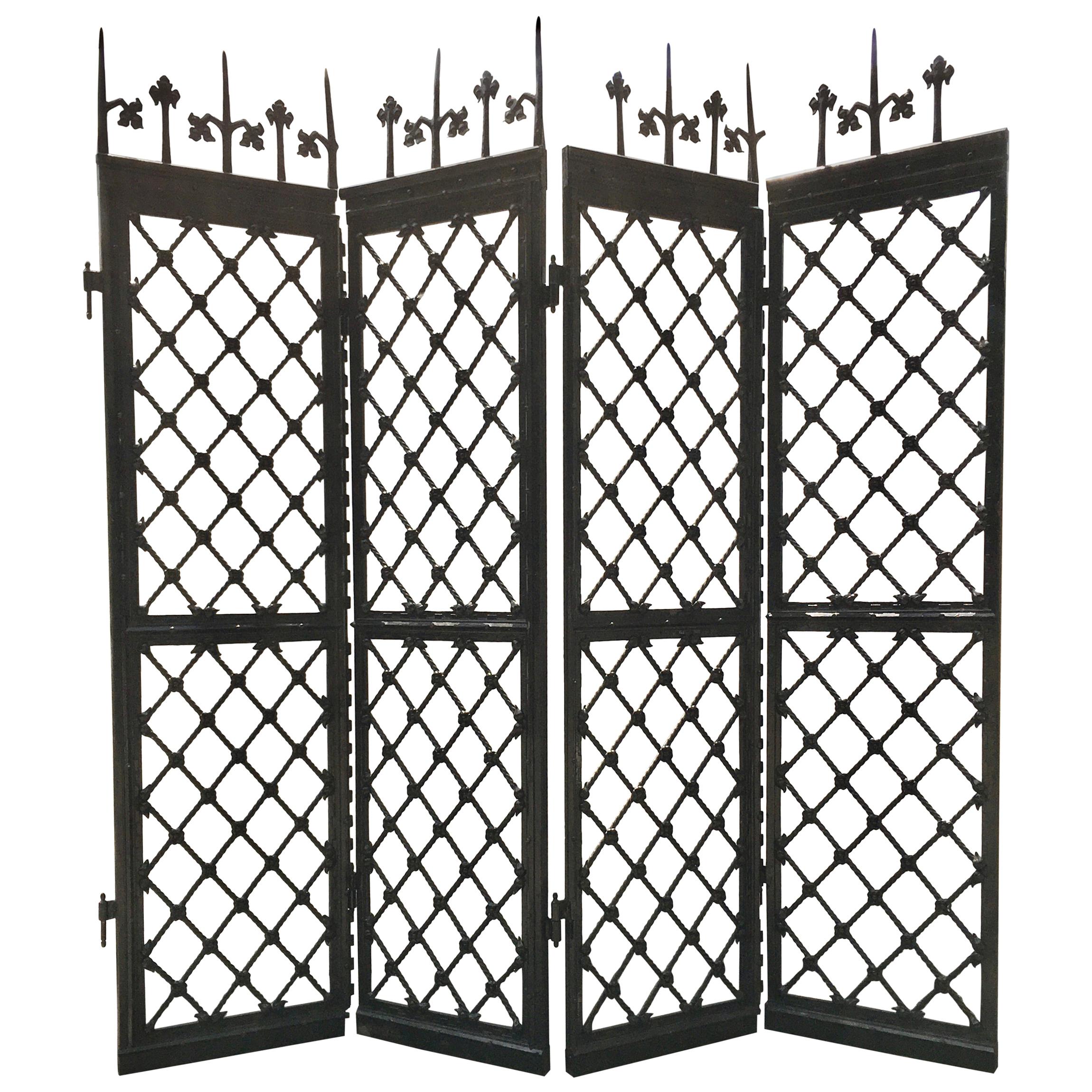 Wrought Iron Architectural Four-Panel Screen