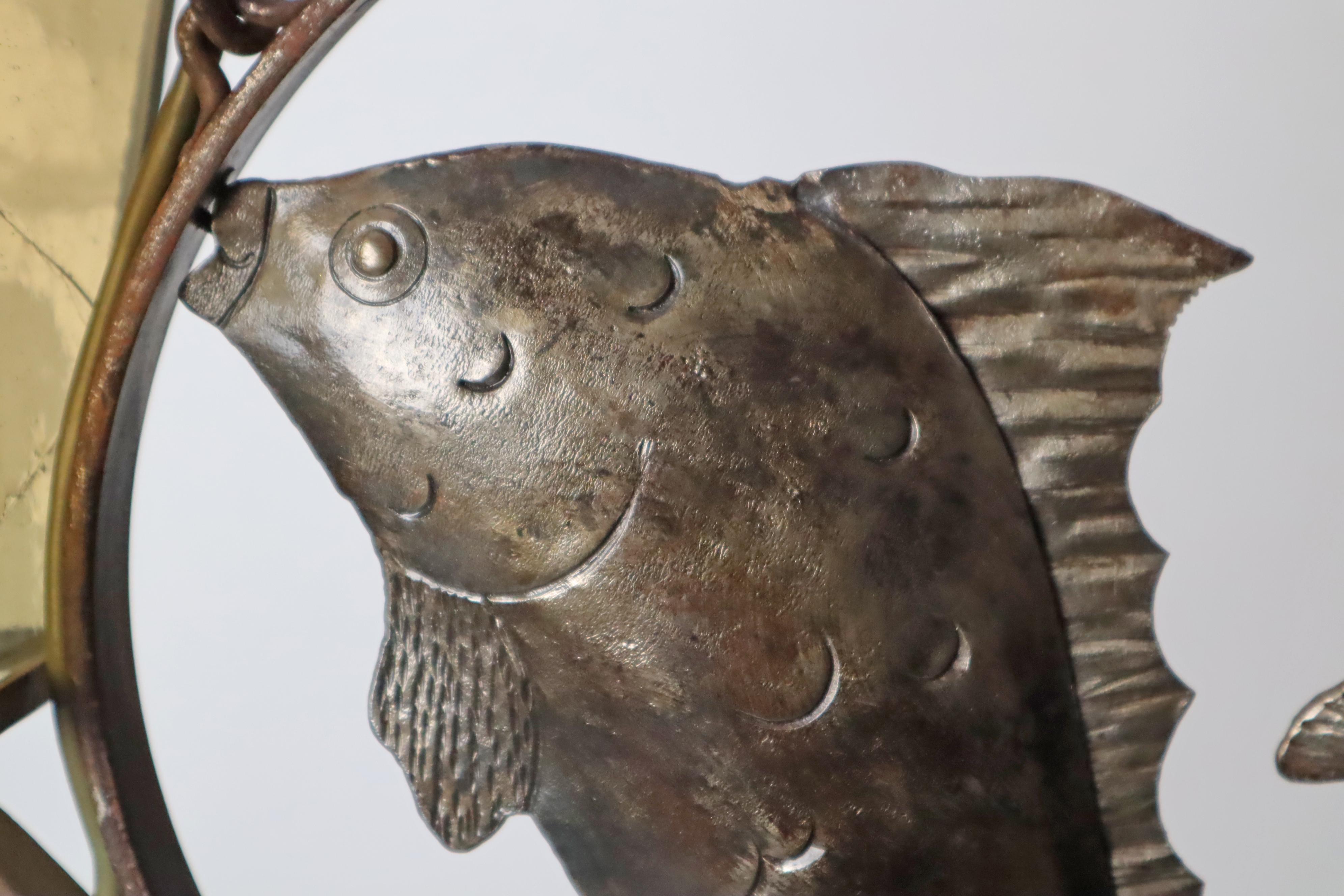 Wrought Iron Art & Craft Pendant Lamp with a Fish and Leaded Glass Germany 1920s For Sale 4