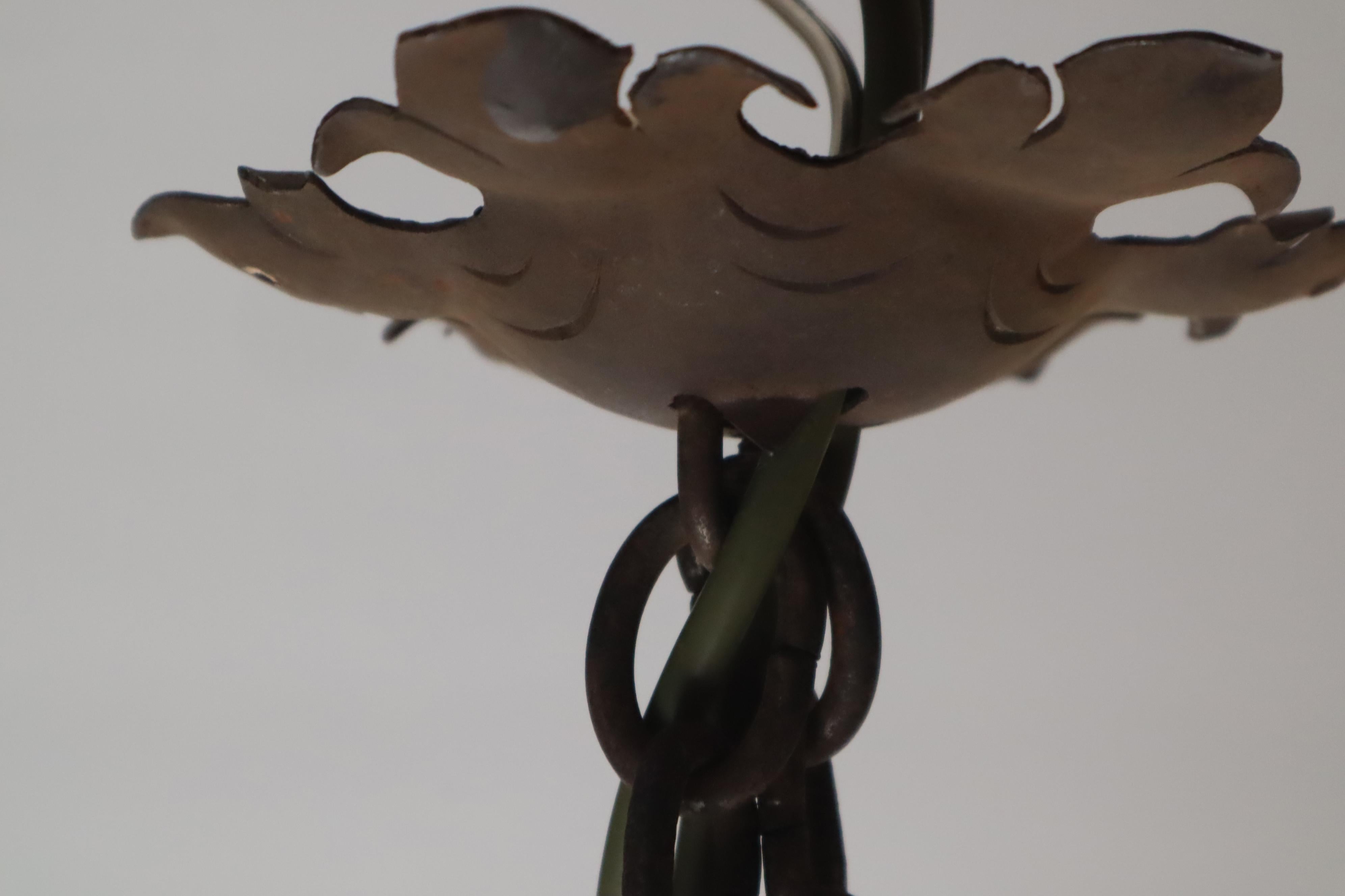 Wrought iron Art & Craft Pendant Lamp with a Fish and Leaded Glass Germany 1920s For Sale 7