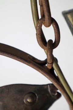 Wrought iron Art & Craft Pendant Lamp with a Fish and Leaded Glass Germany 1920s