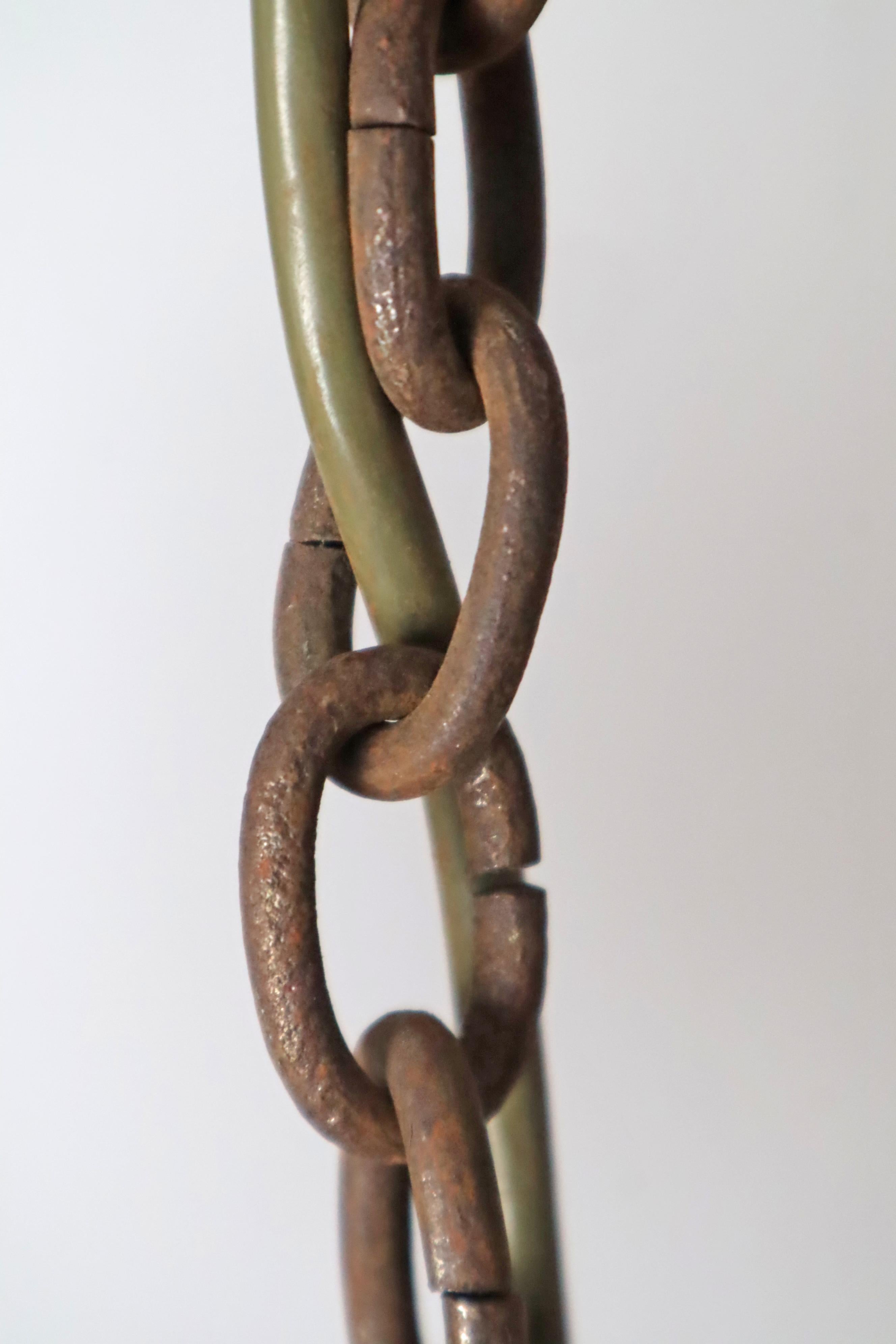 Wrought Iron Art & Craft Pendant Lamp with a Fish and Leaded Glass Germany 1920s For Sale 13