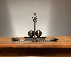 Wrought Iron Art & Crafts Bookends with Metal Books and Engraved Owl Sculptures