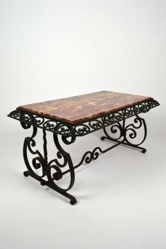 Wrought Iron Art Deco Coffee Table with Marble Top, France, circa 1940