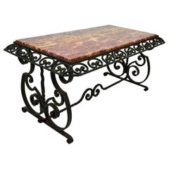 Wrought Iron Art Deco Coffee Table with Marble Top, France, circa 1940