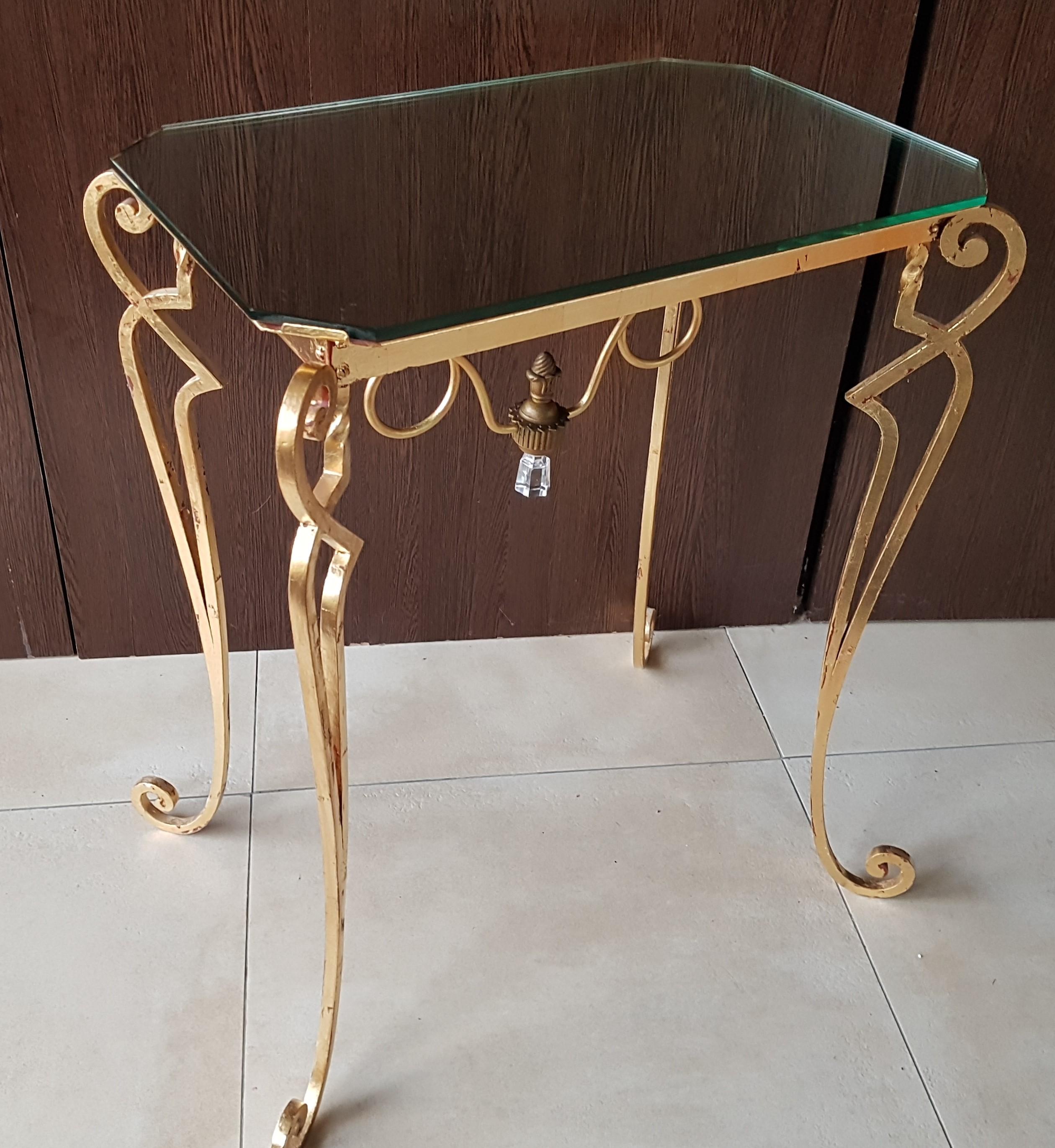 Wrought Iron Art Deco Console Side Table Attributed to Drouet, France, 1940 3
