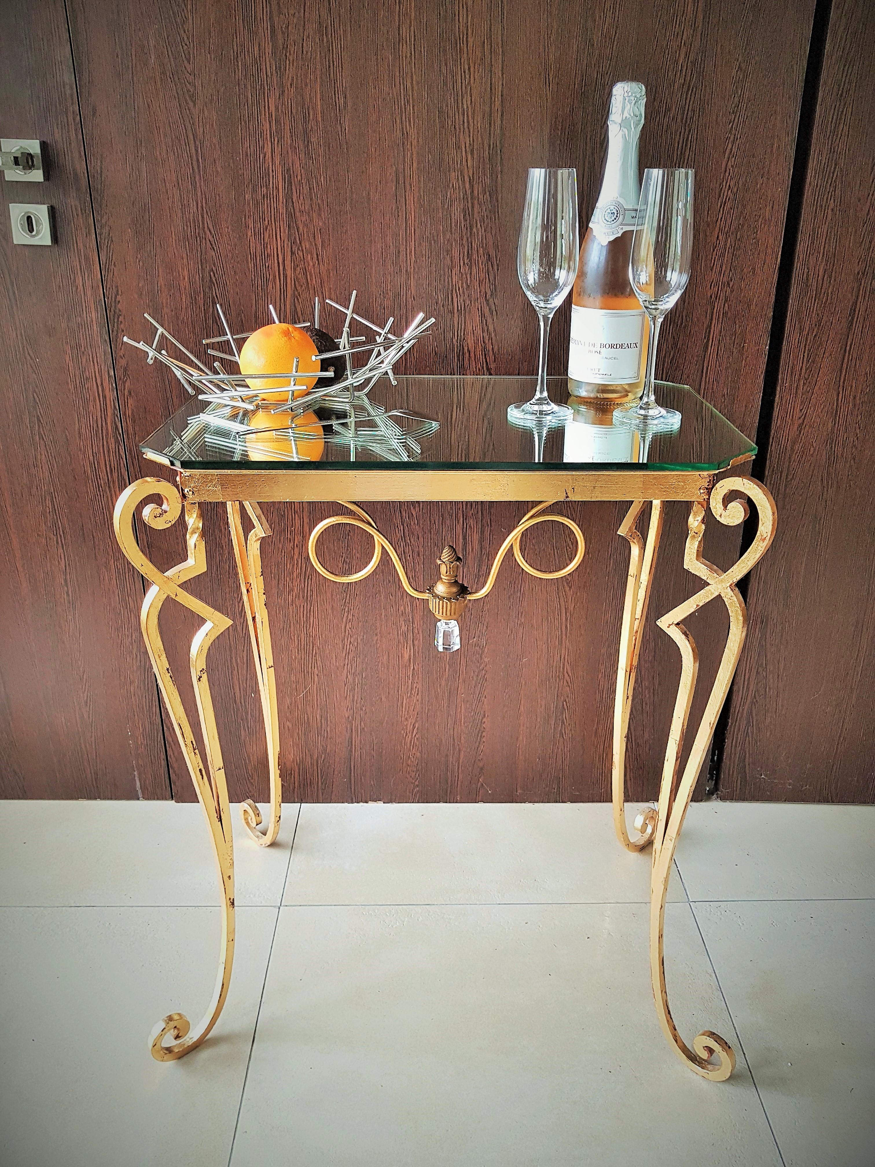 Wrought Iron Art Deco Console Side Table Attributed to Drouet, France, 1940 In Good Condition In Saarbruecken, DE