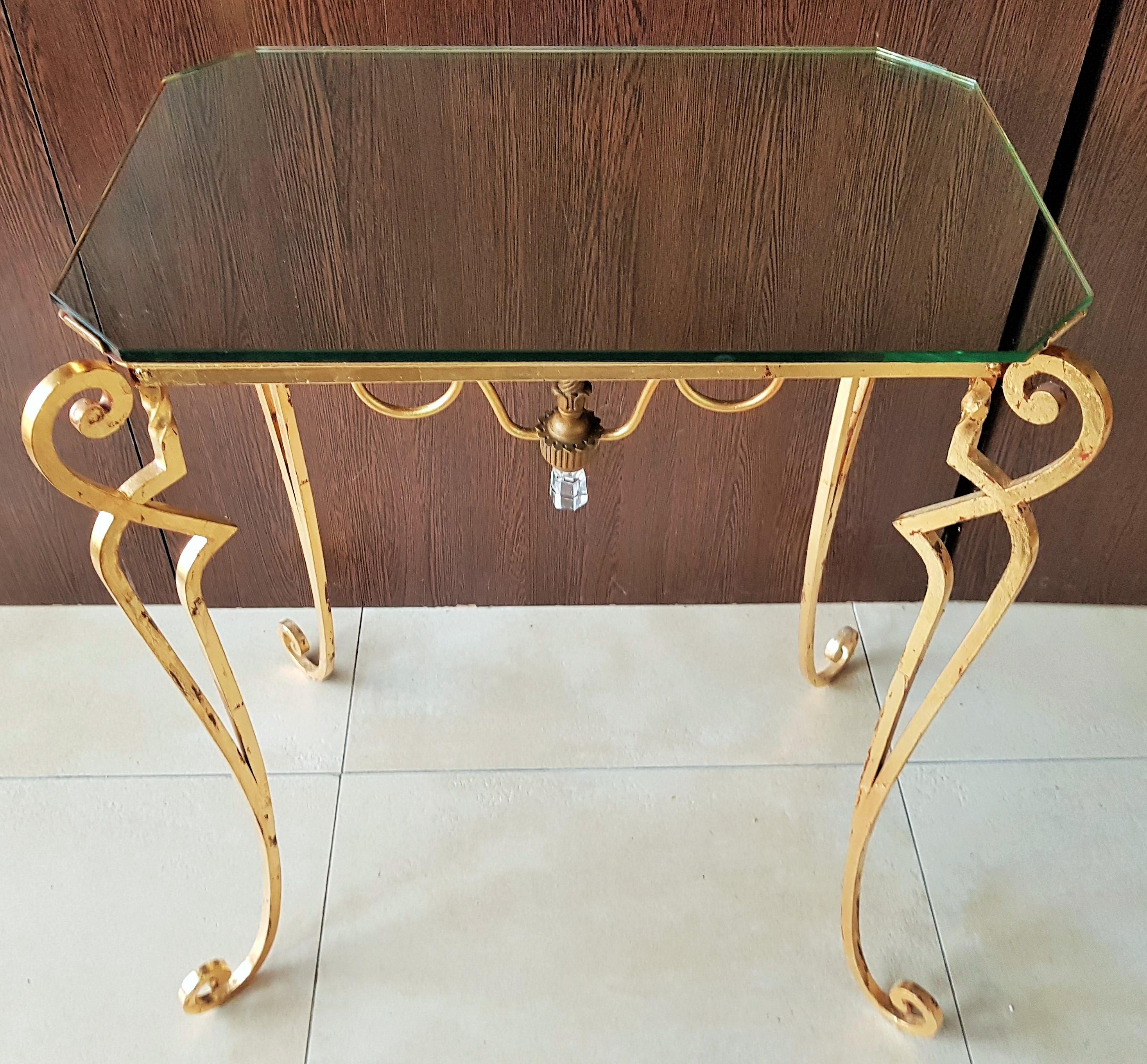 Mid-20th Century Wrought Iron Art Deco Console Side Table Attributed to Drouet, France, 1940