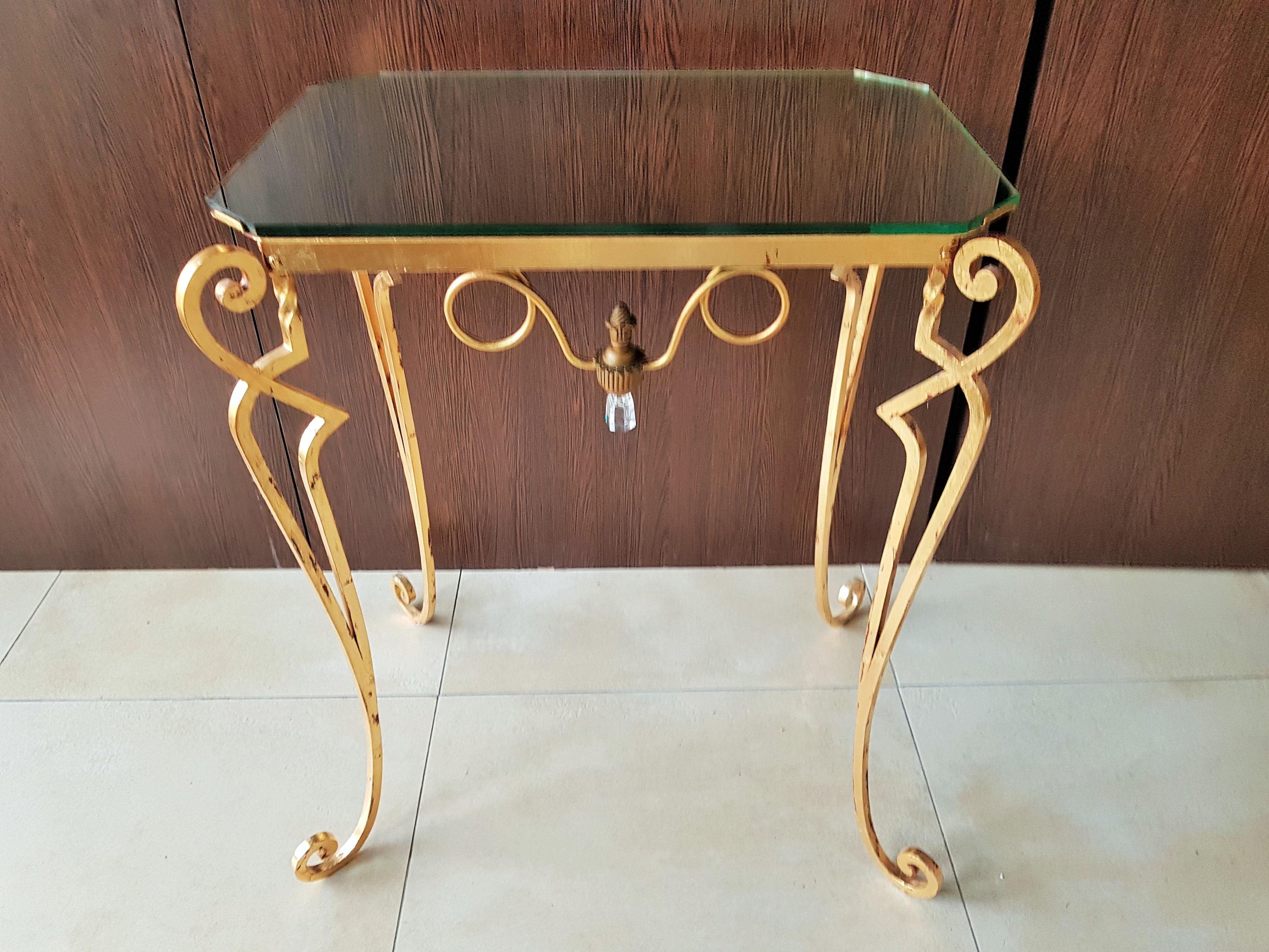 Wrought Iron Art Deco Console Side Table Attributed to Drouet, France, 1940 1
