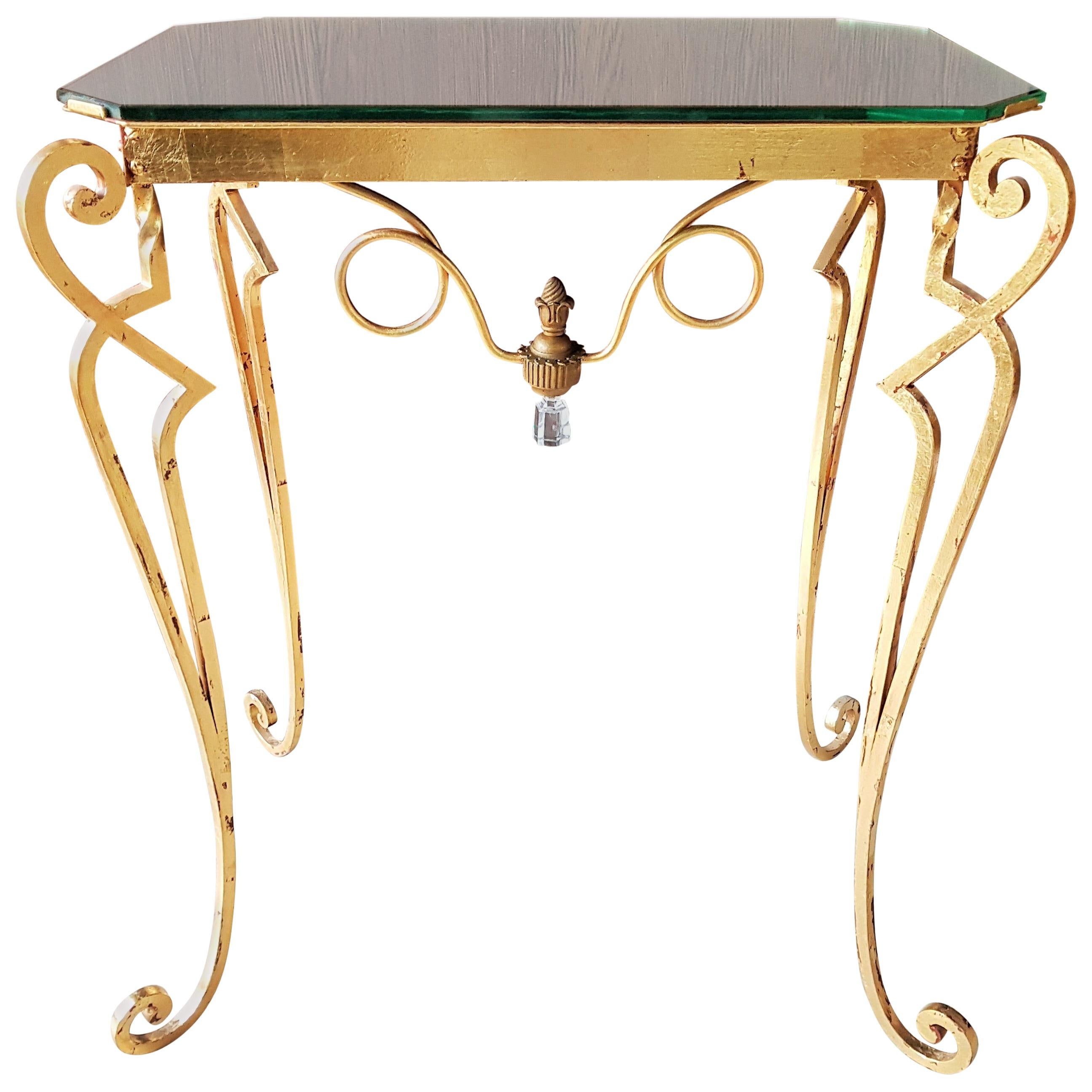 Wrought Iron Art Deco Console Side Table Attributed to Drouet, France, 1940