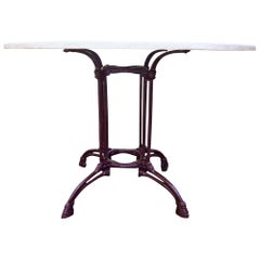 Wrought iron Art Nouveau Garden Table, Travertine Marble Top, France, circa 1900