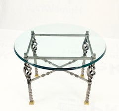 Wrought Iron Art Ornament Brass Tips Feet Oval Glass Top Side End Coffee Table